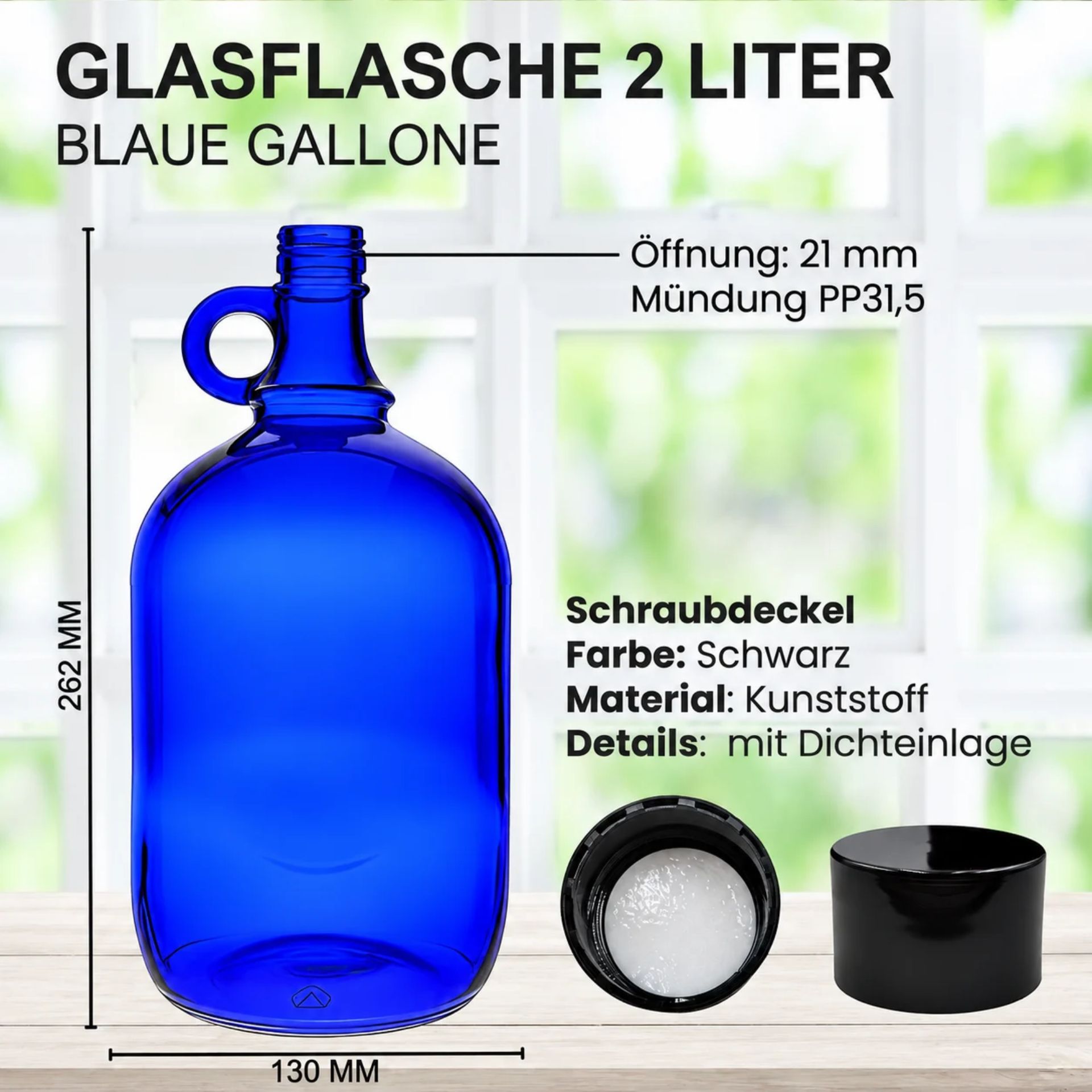 Glasflasche 2000 ml Henkelflasche blau