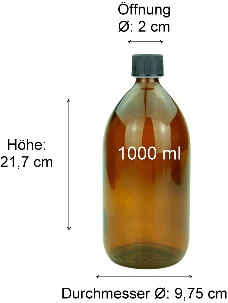 mikken Laborflaschen 1000 ml Braunglas, Enghalsflasche, Chemikalienflasche, Sirupflasche, Pharmaflasche
