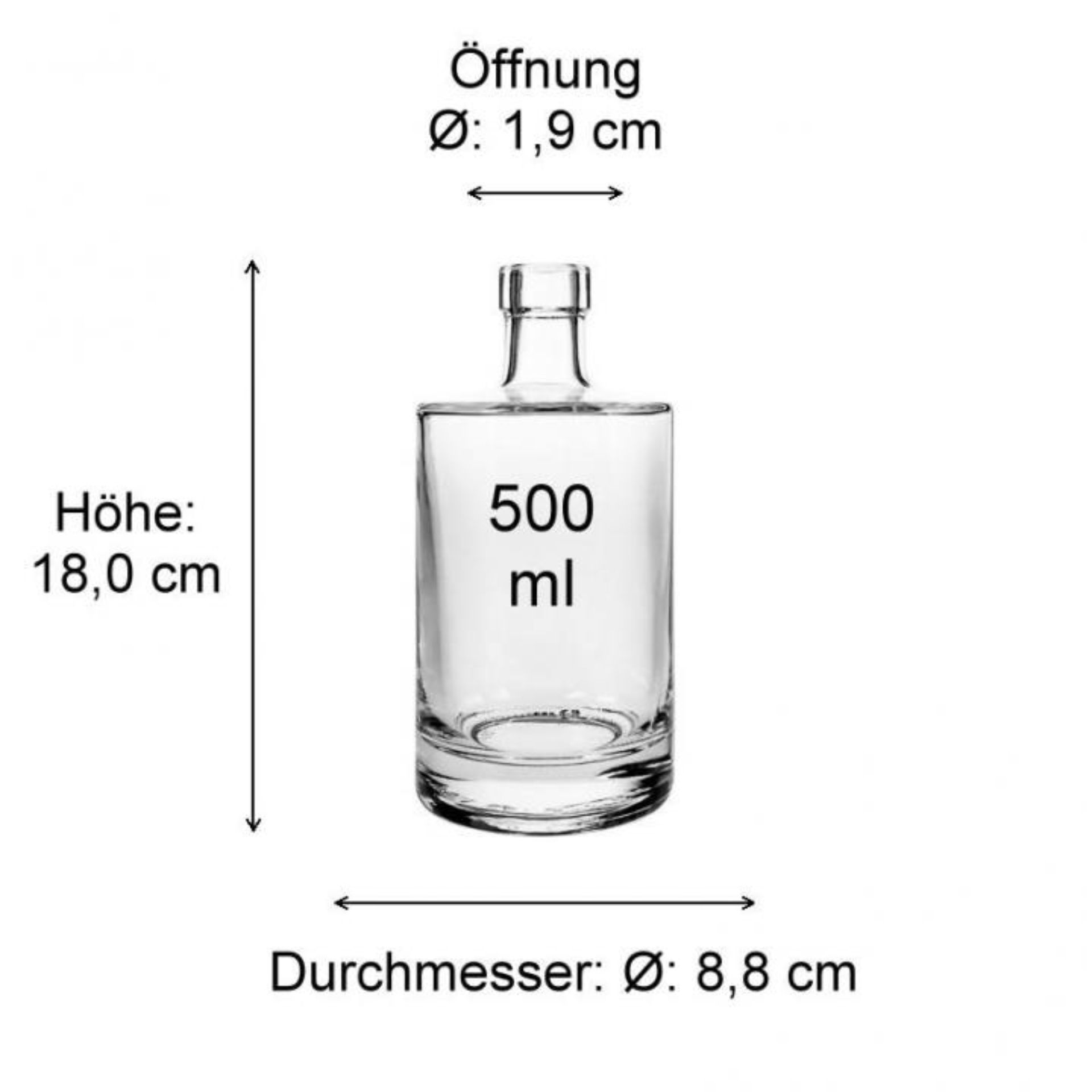 Bild von einer 500 ml Galileo Glasflasche mit Schraubverschluss für Getränke. Hochwertiges Glasdesign ideal für diverse Flüssigkeiten. Im Hintergrund eine weiße Oberfläche.
