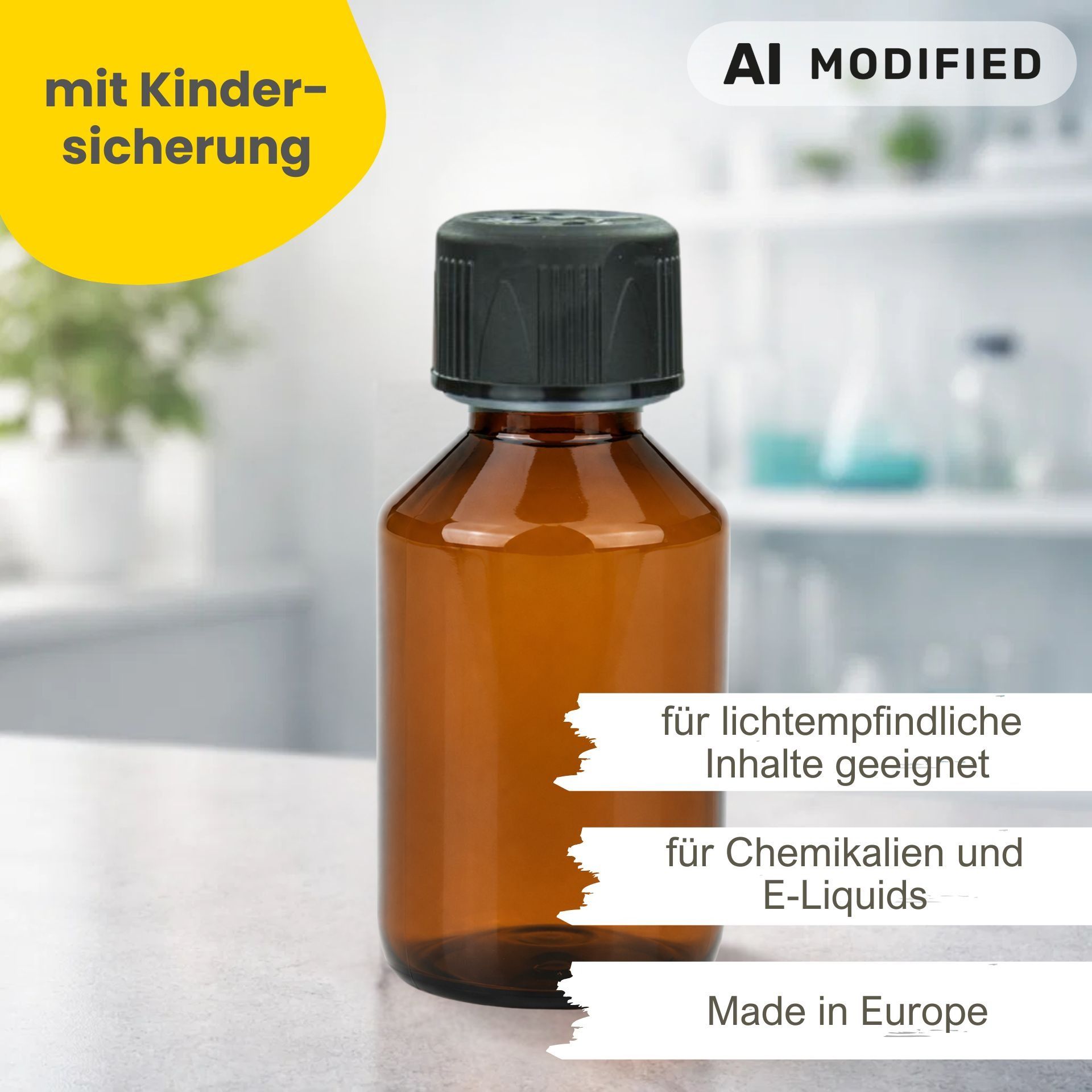 Laborflasche   100 ml braun PET Kunststoff (Kindersicherung)