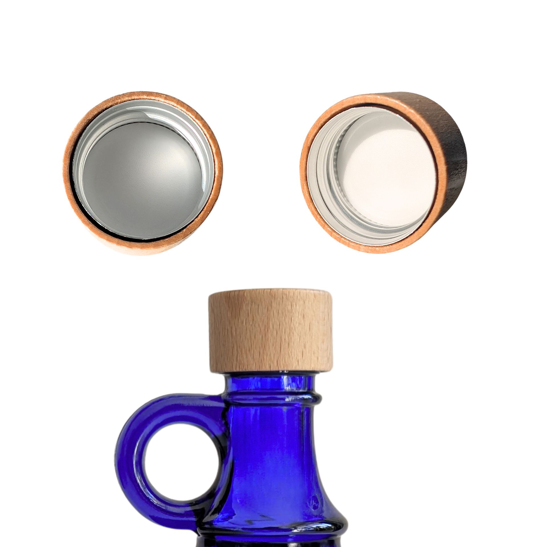 Schraubverschluss Deckel PP 31,5 lackierter Holzmantel für blaue 2 Liter Henkelflasche Schraubverschluss Deckel PP 31,5 lackierter Holzmantel für blaue 2 Liter Henkelflasche