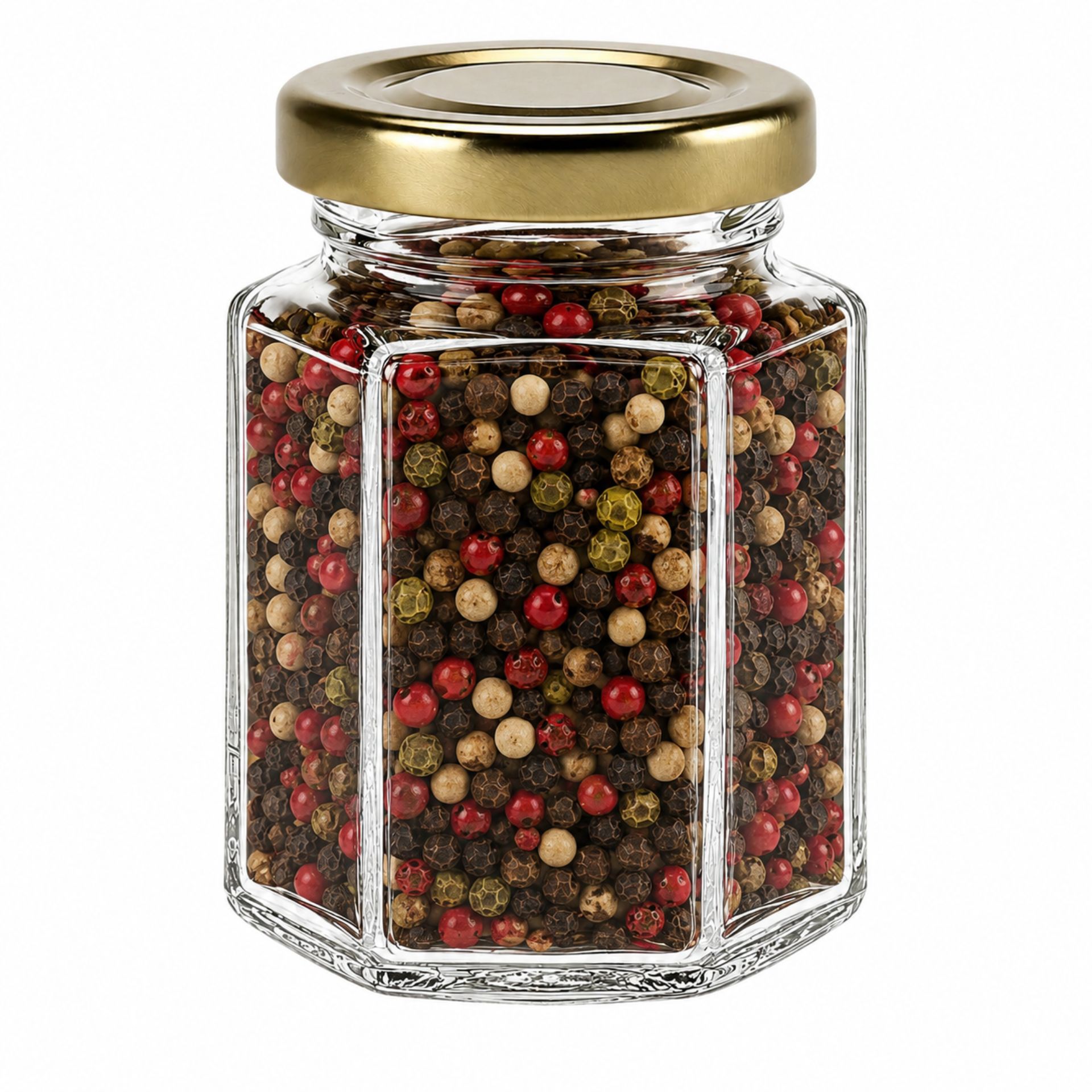 Sechseckglas 110ml mit Deckel, ideal für Marmelade und Konfitüren, Set aus 6 Gläsern, klare Glasoptik, geeignet für Einmachen und Lebensmittelaufbewahrung.