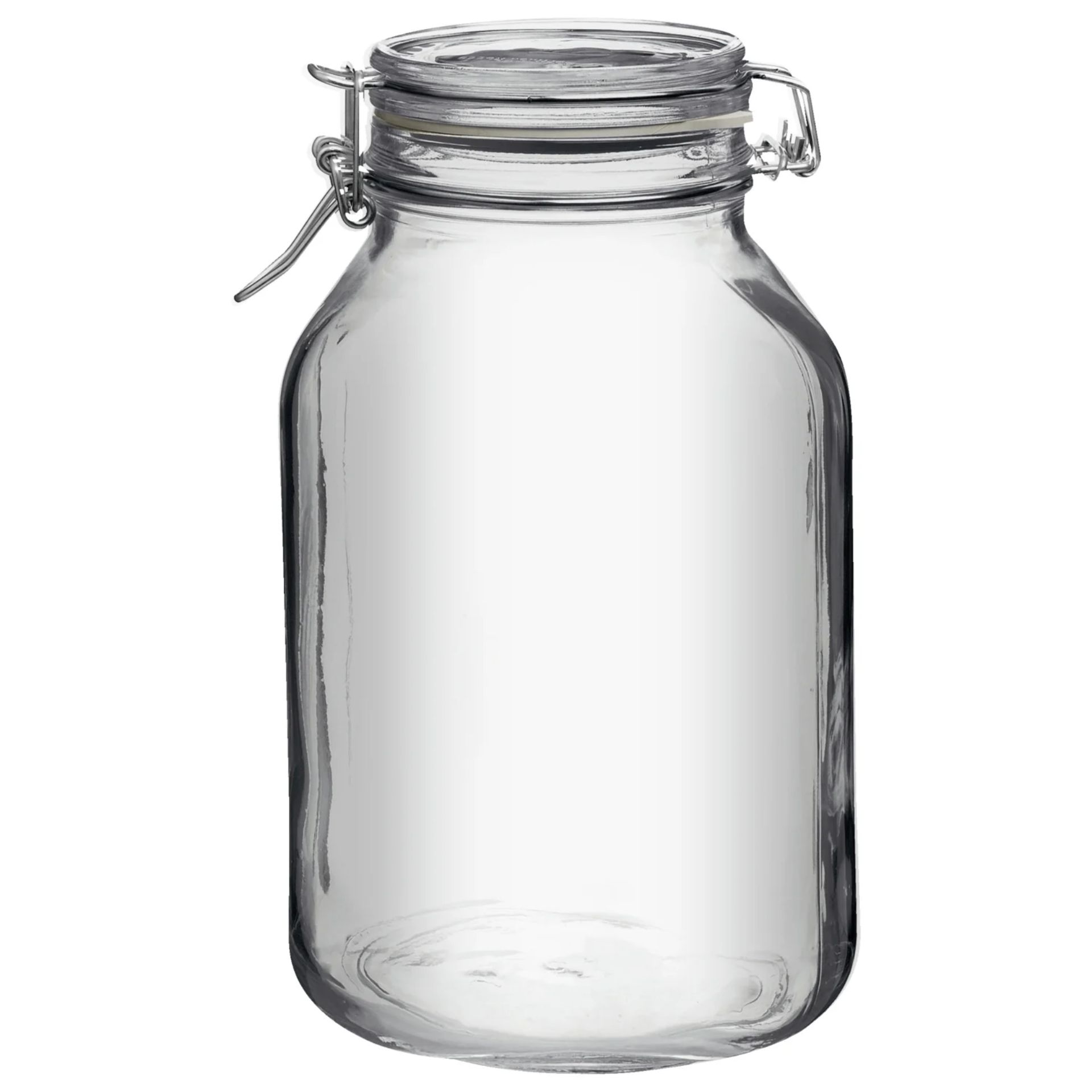 Bormioli Bügelverschlussglas 3000 ml eckig mit Drahtbügel, ideal für die Aufbewahrung von Lebensmitteln und Einmachen, hochwertiges transparentes Glas mit robustem Bügelverschluss für luftdichte Versiegelung.