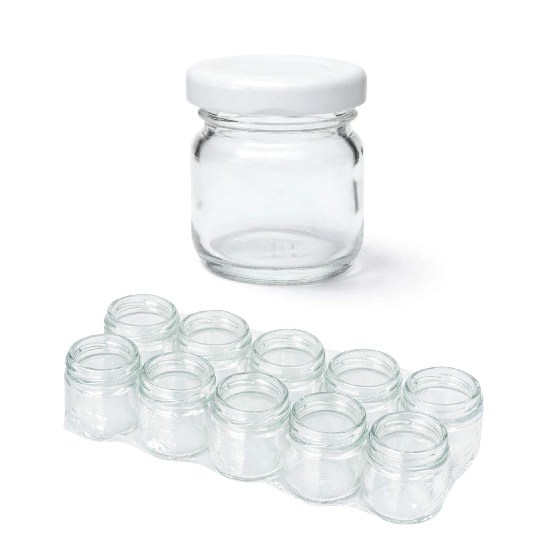 Kleine Einmachgläser 10x40 ml mit Schraubdeckel weiß