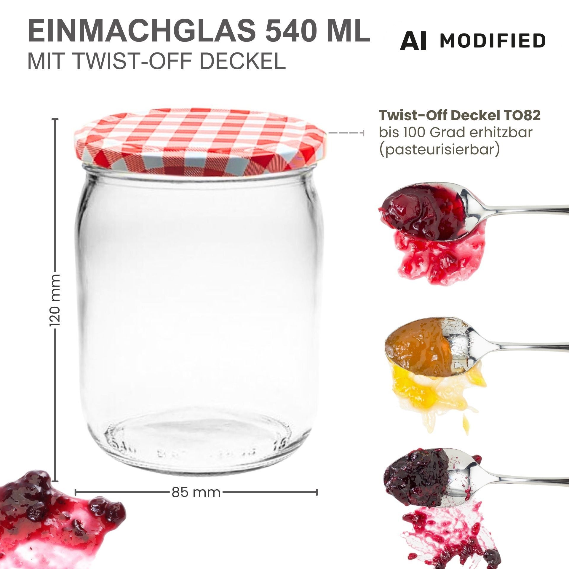 Einmachgläser 6x540 ml mit Schraubdeckel rot-weiss kariert