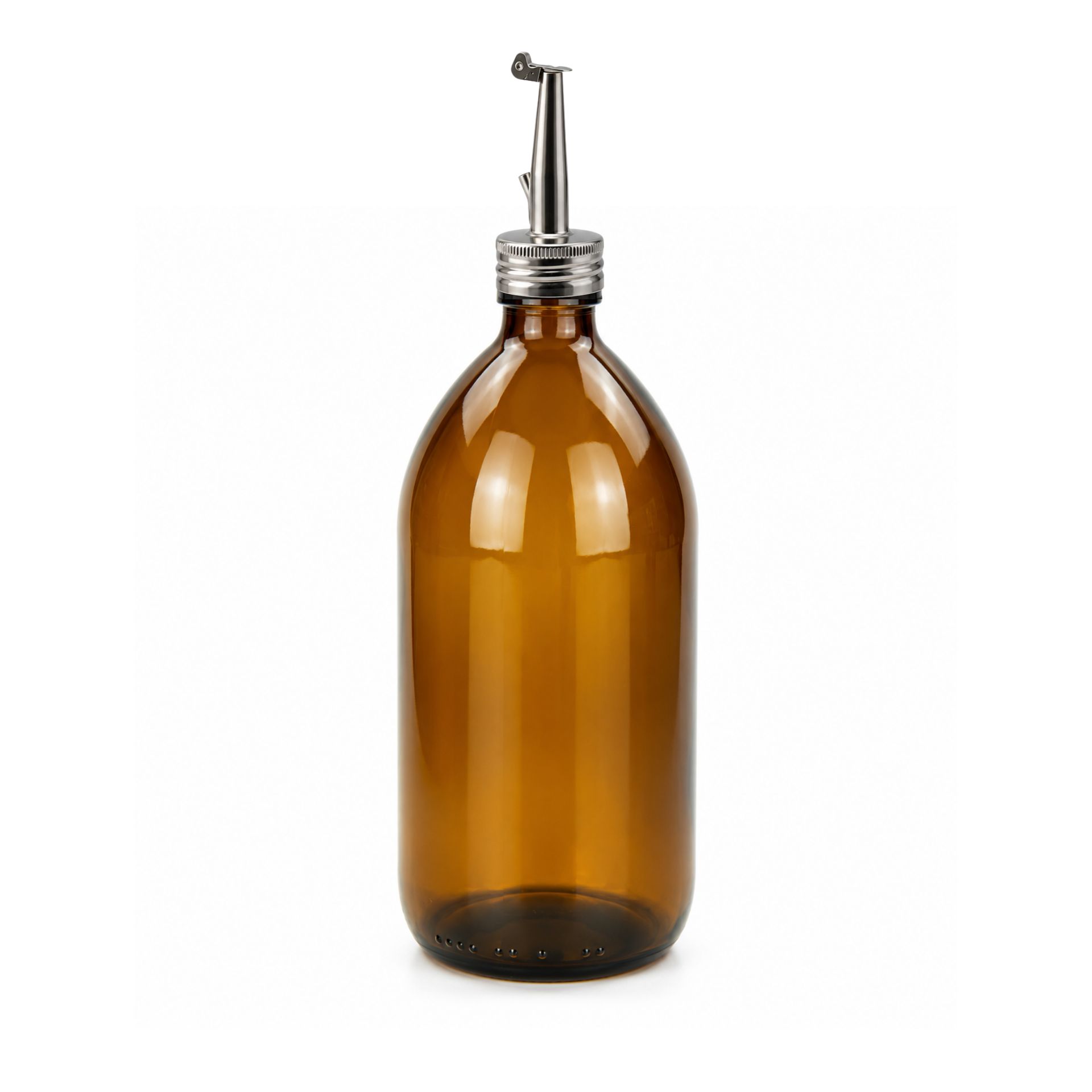 Transparente 1000-ml-Glasflasche mit Schraubgewinde, zylindrischer Form, stehend auf weißem Hintergrund.