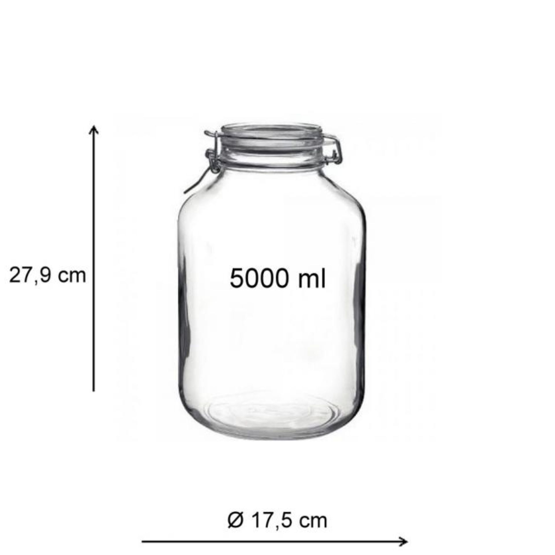 Rundes Bormioli Bügelverschlussglas 5000 ml mit Drahtbügel, ideal zur Aufbewahrung von Lebensmitteln.