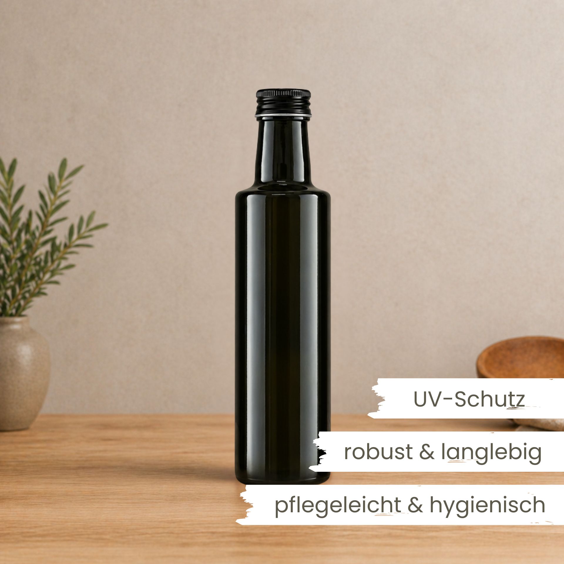 Glasflasche 250 ml rund Antik mit Deckel Schwarz