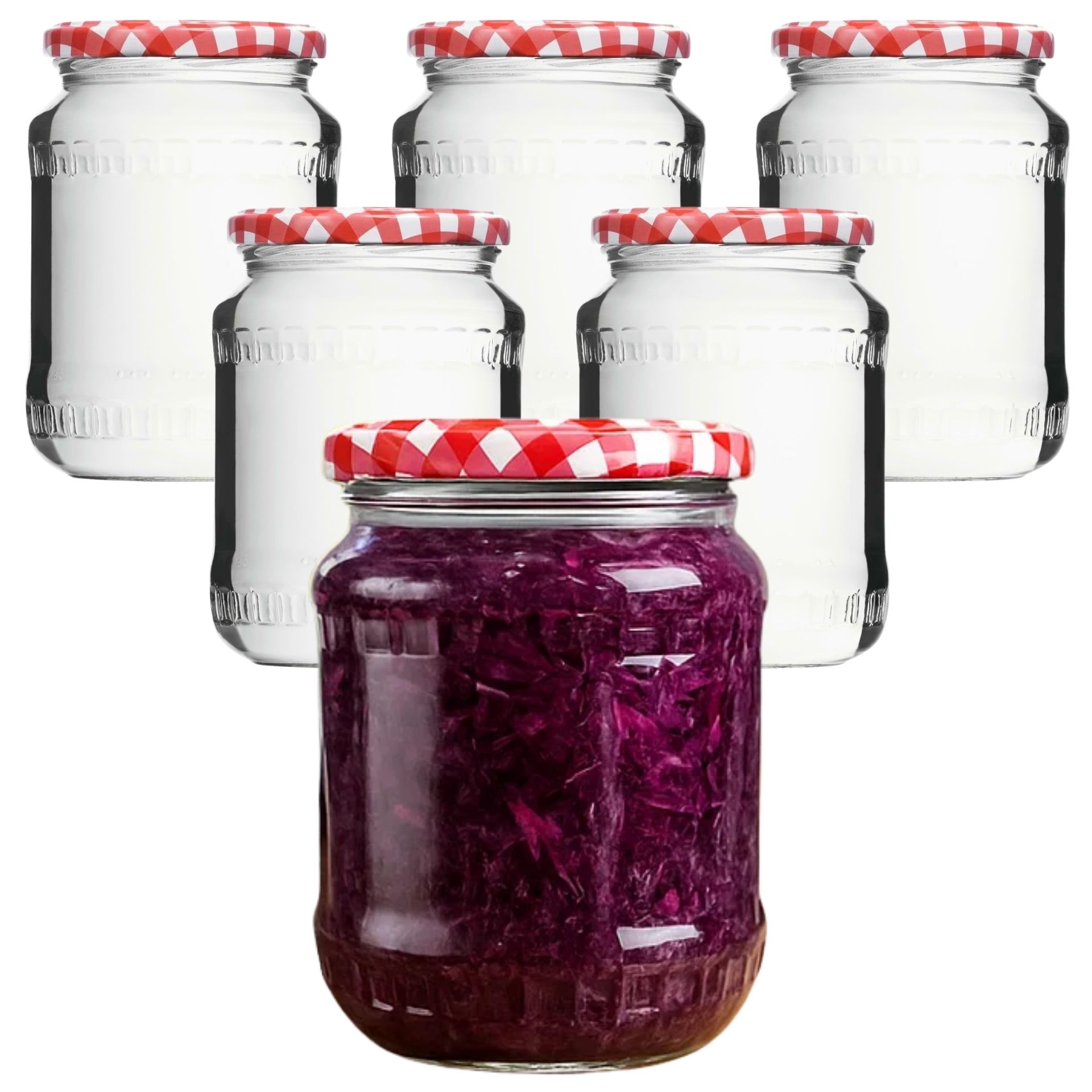 Einmachgläser 6x720 ml mit Schraubdeckel rot-weiss kariert