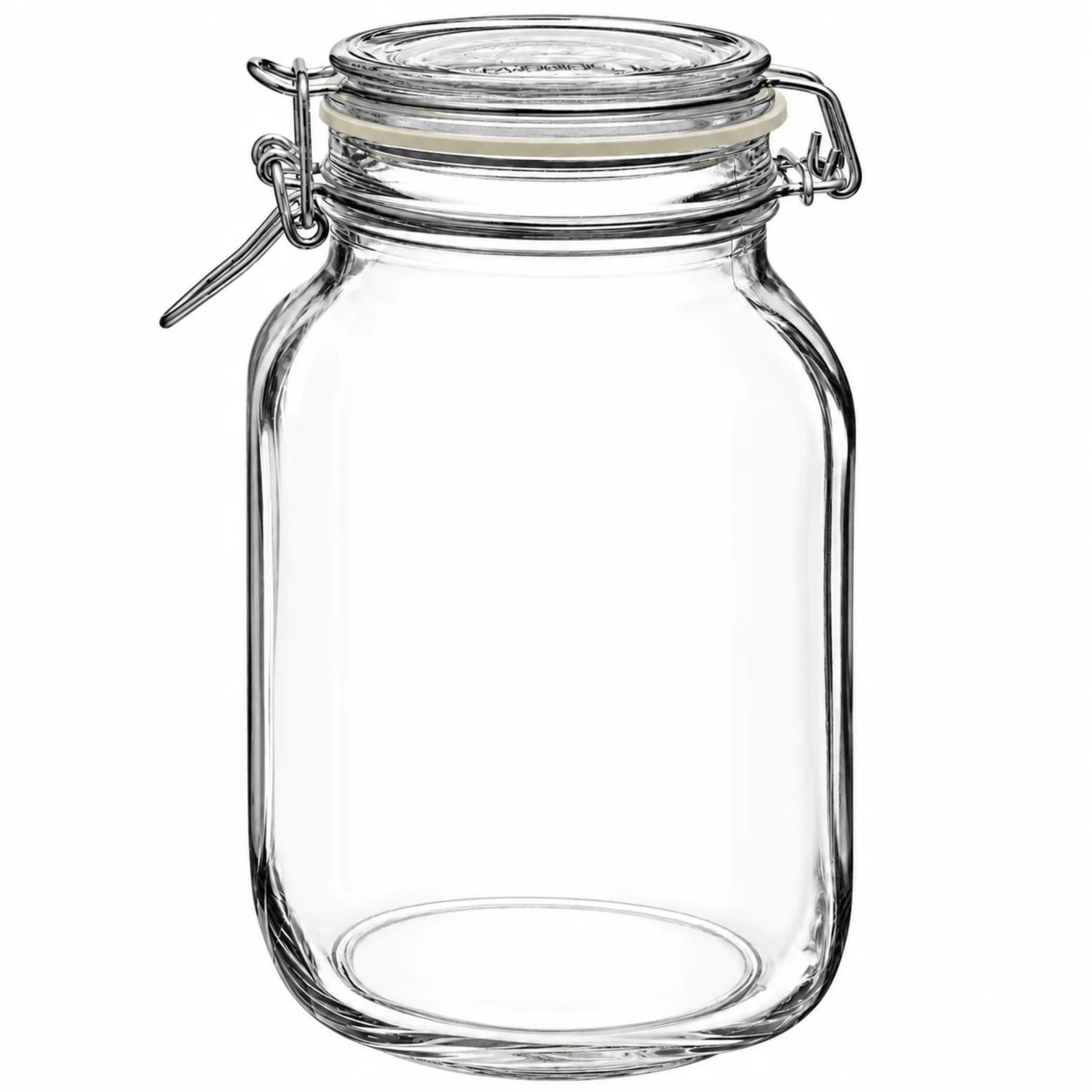 Bormioli Bügelverschlussglas 2000 ml eckig mit Drahtbügel, ideal für Vorratshaltung und Aufbewahrung von Lebensmitteln. Hochwertiges und luftdichtes Glasgefäß.