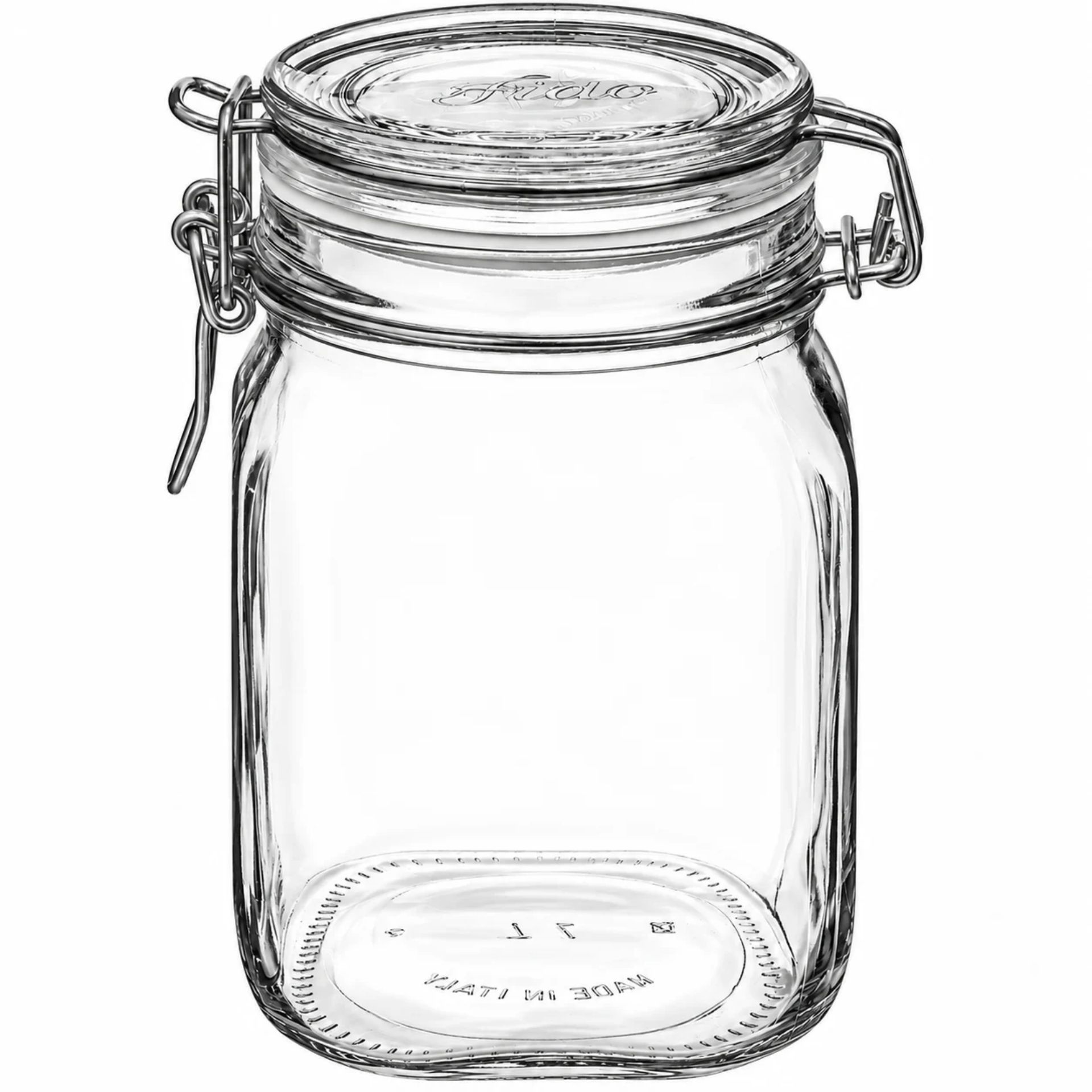 Bormioli Bügelverschlussglas 1000 ml eckig mit Drahtbügel, ideal zum Einkochen und Aufbewahren von Lebensmitteln.