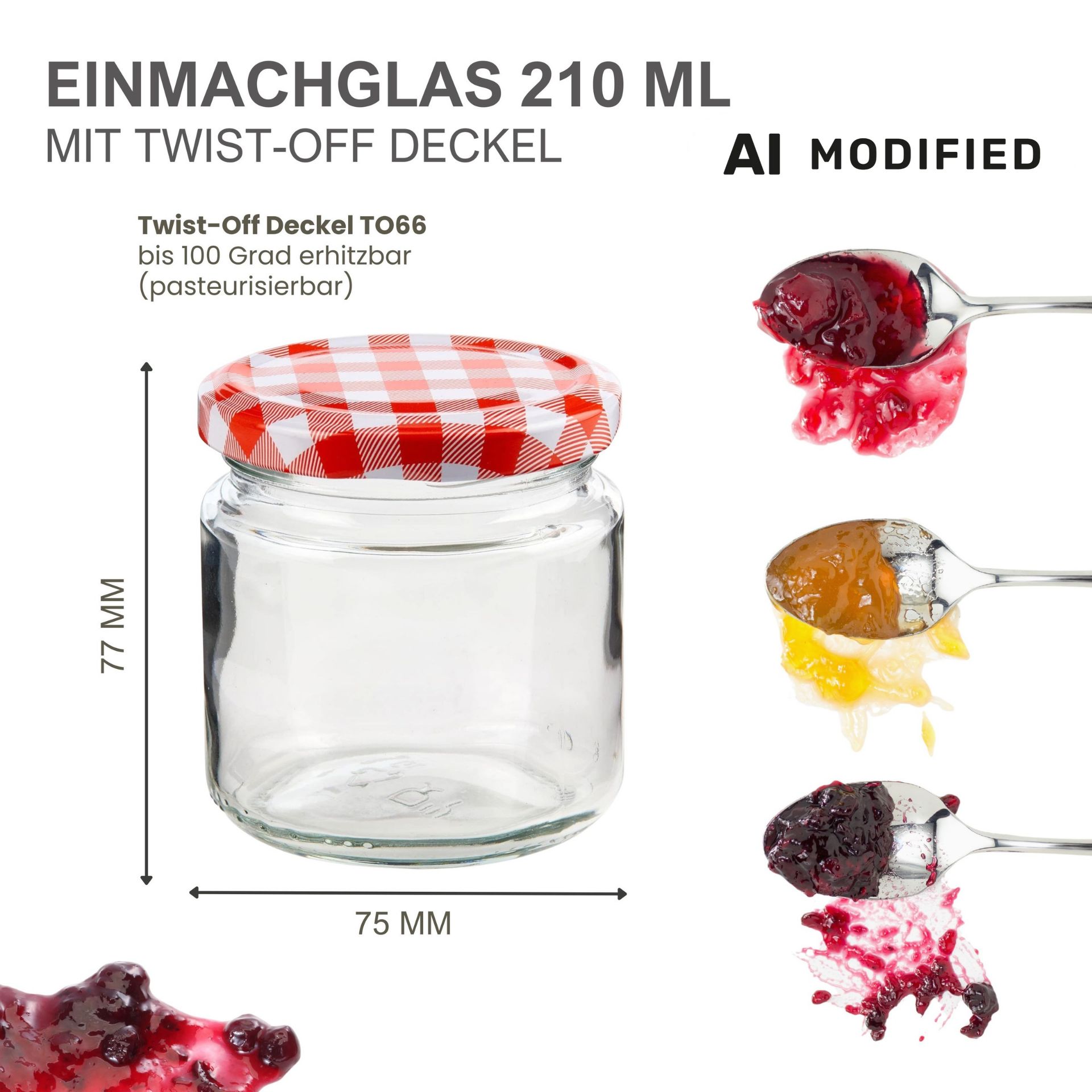 Einmachgläser 6x210 ml mit Schraubdeckel rot-weiss kariert