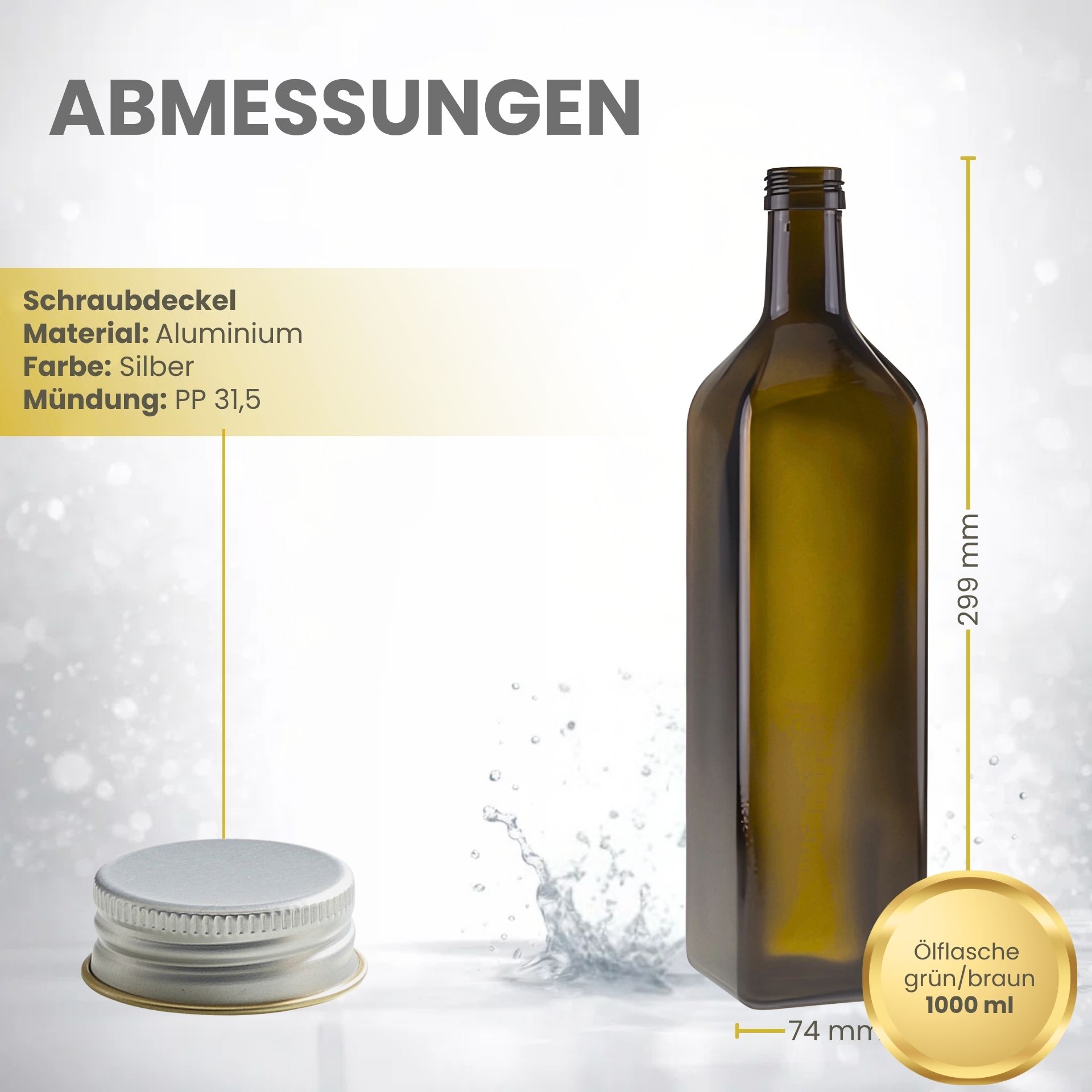 Glasflasche 1000 ml eckig Marasca Antik