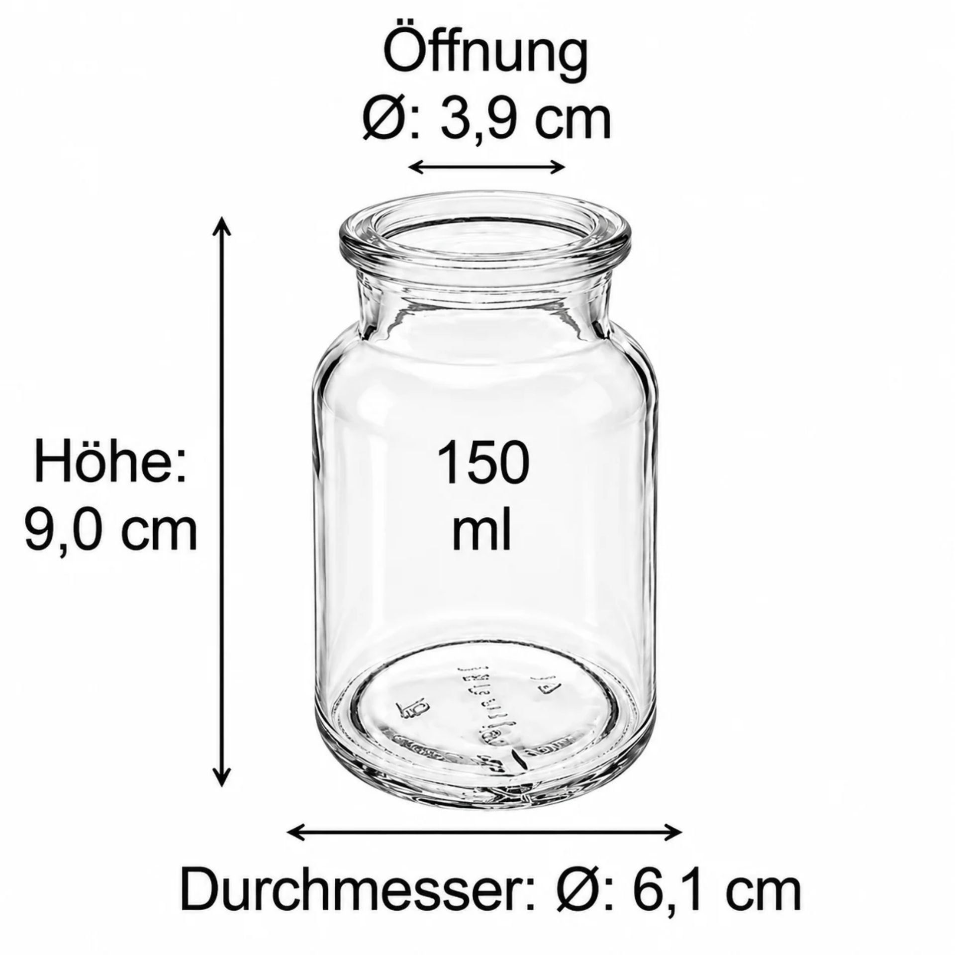 Glasstopfen Glas 150 ml mit Messskala – Transparentes Glasgefäß zur Aufbewahrung von Flüssigkeiten, ideal für Labor- oder Haushaltsanwendungen.