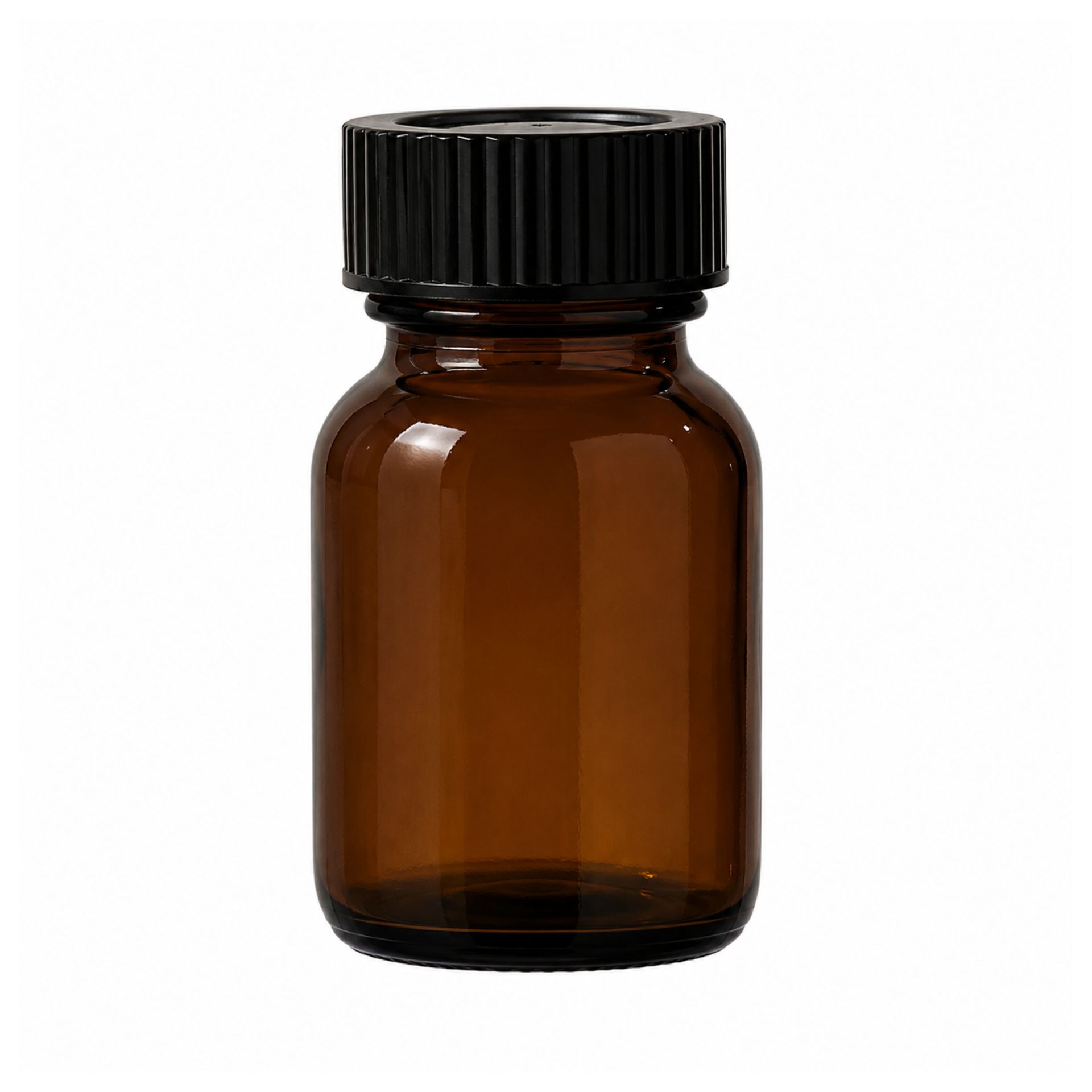 Apothekerflasche 50 ml braun, Weithalsflasche mit Schraubdeckel für sichere Aufbewahrung von Flüssigkeiten, ideal für Laborbedarf und Pharmaziebedarf.