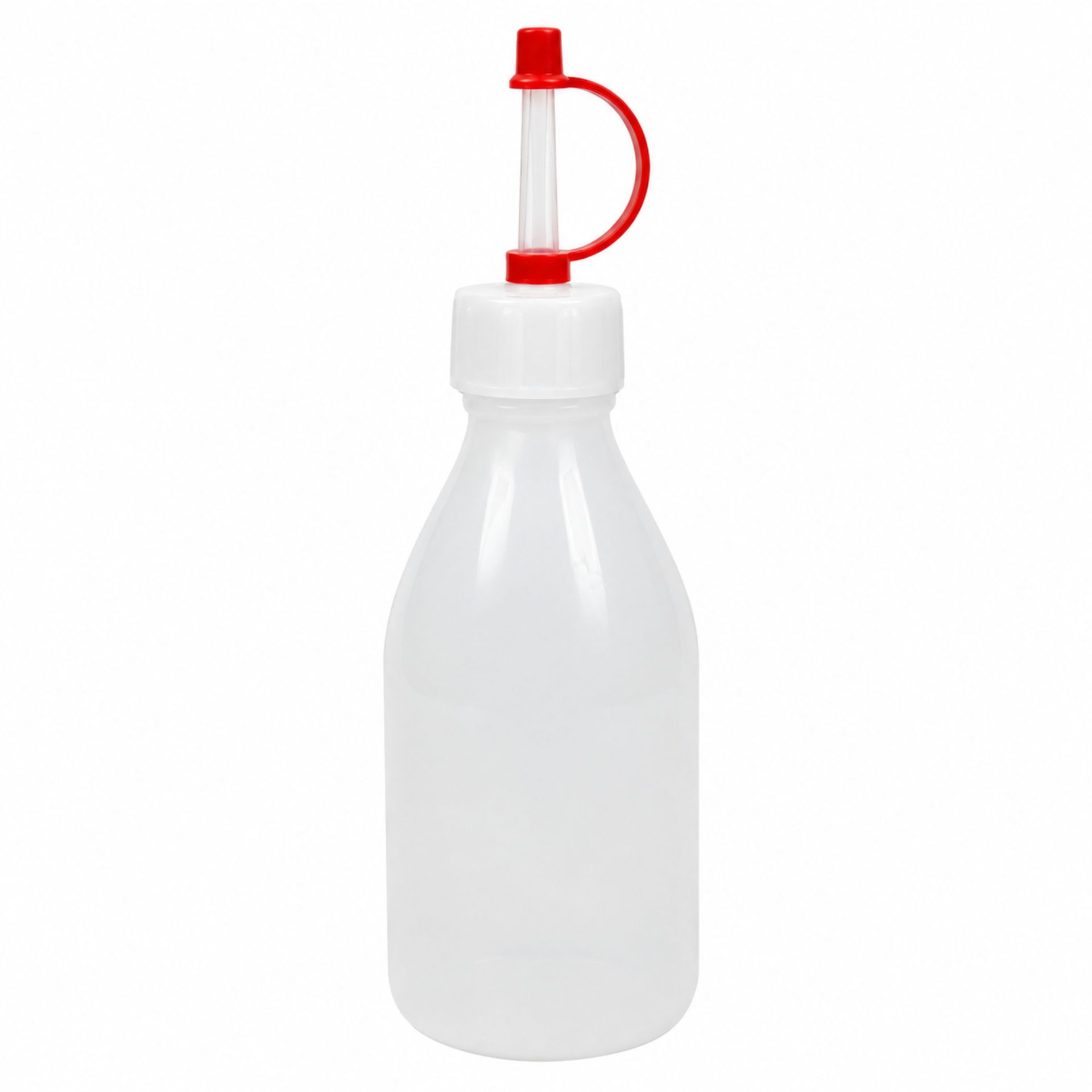 Bild einer 100 ml PE-Tropfflasche mit Dosierverschluss, speziell als Spritzflasche geeignet. Ideal für präzises Dosieren von Flüssigkeiten in verschiedenen Anwendungen.