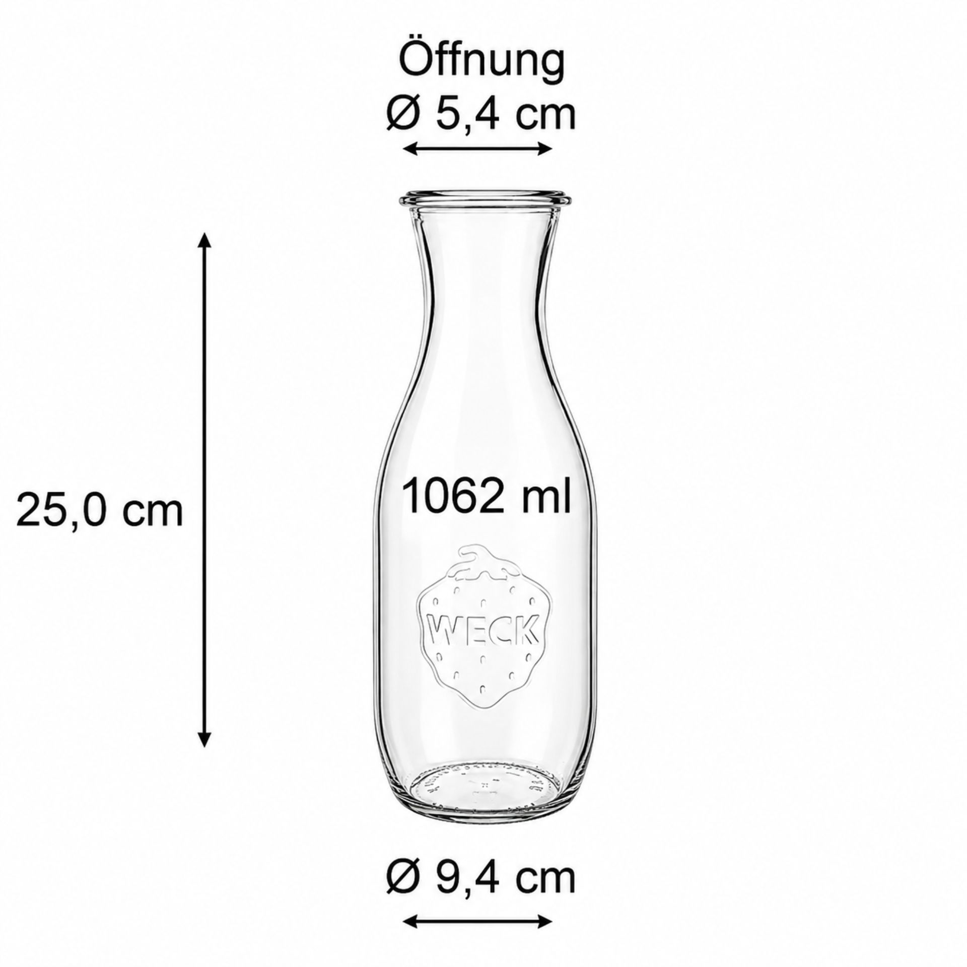 Weck Saftflasche 1062 ml aus Glas, Weckflasche 1 Liter für hausgemachte Getränke und Säfte, Produktfoto auf weißem Hintergrund