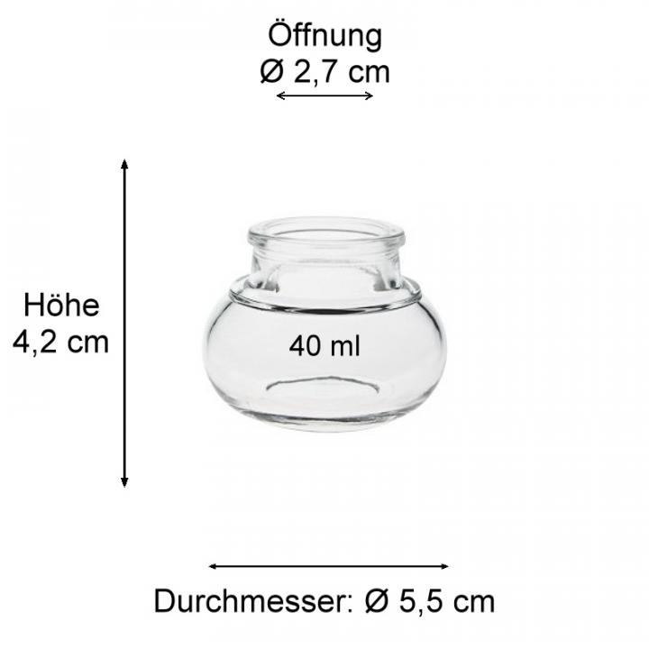 Mini Glasdose mit Korken für Gastgeschenke Hochzeit Taufe Geburtstag Hochzeitsmandeln, Korkenglas 40 ml rund bauchig klein