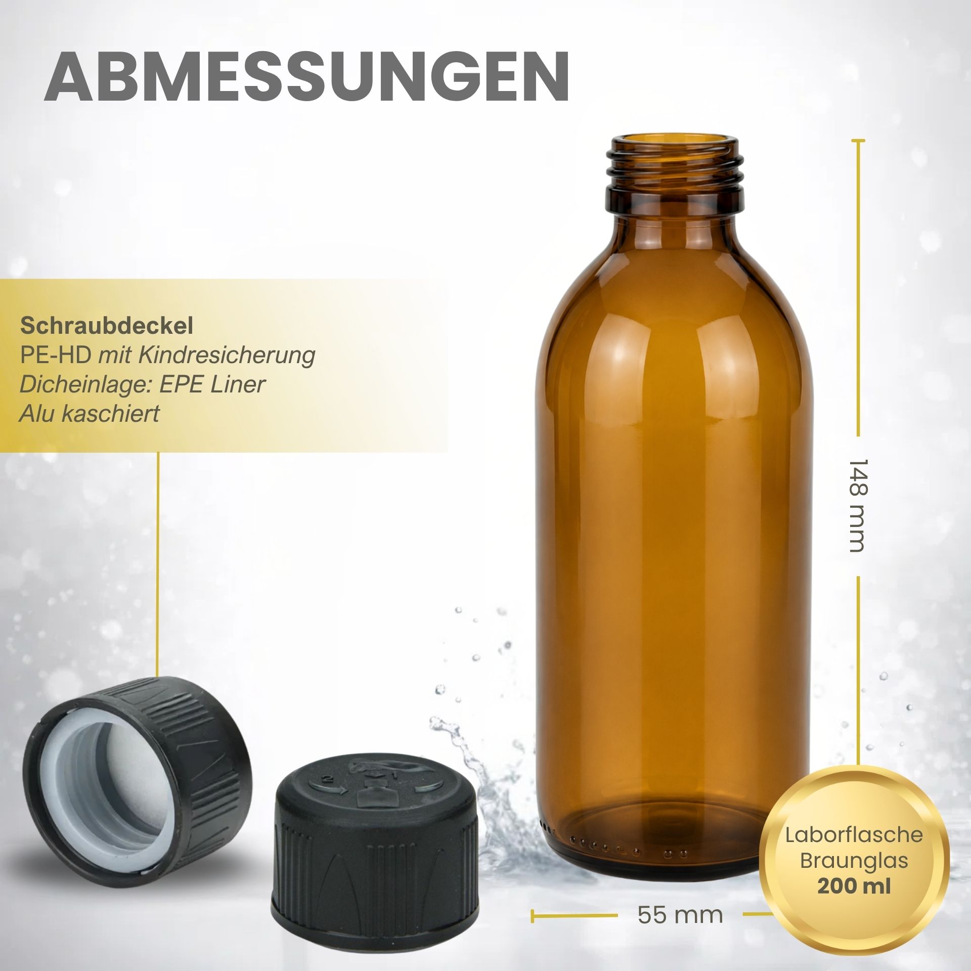 Glasflasche  200 ml Apothekerflasche Schraubdeckel (Kisi)