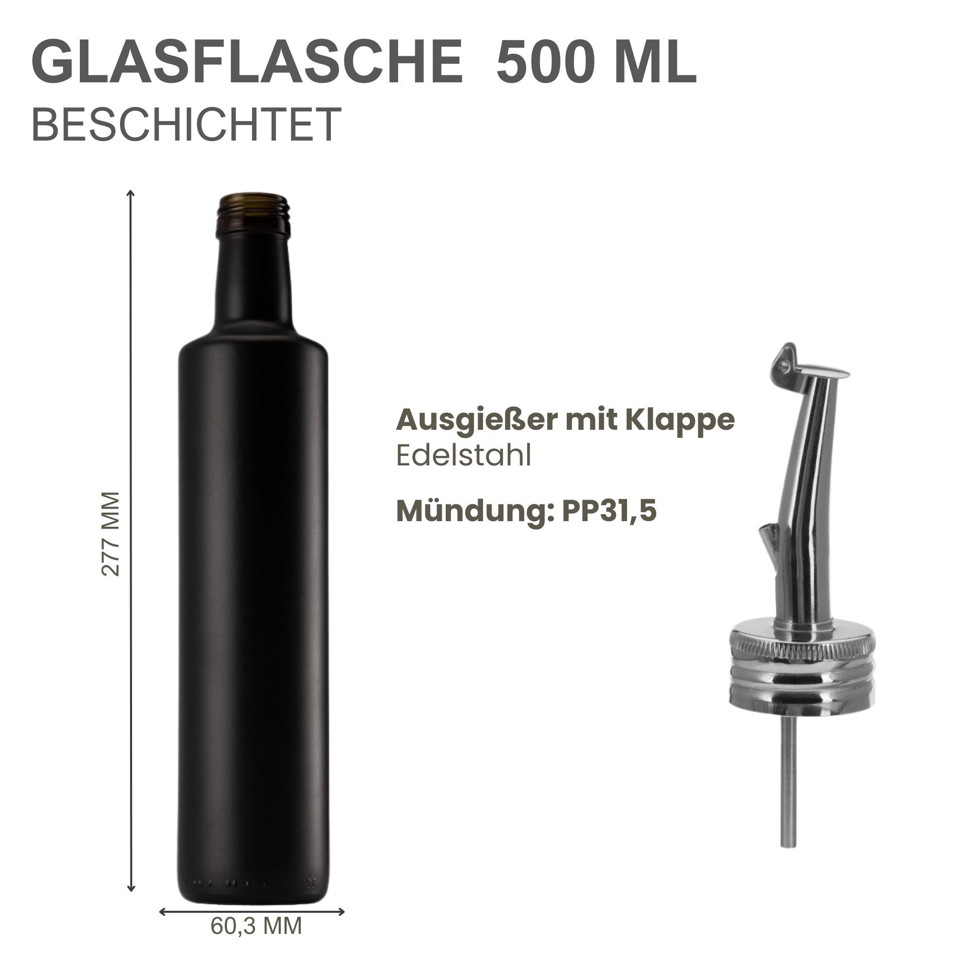 mikken Ölflasche Glasflasche matt schwarz, 500 ml mikken Ölflasche Glasflasche matt schwarz, 500 ml