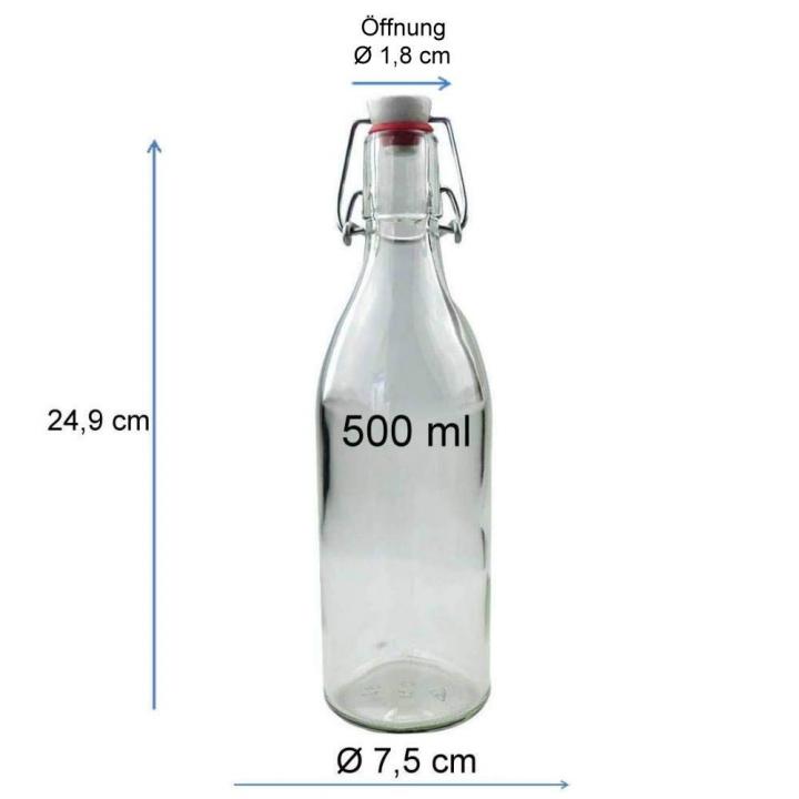 500 ml Glasflasche mit Bügelverschluss – transparente Flasche für Lebensmittel und Getränke Bild einer 500 ml Glasflasche mit Bügelverschluss, Artikelnummer 82694, geeignet für Getränkeaufbewahrung, auf weißem Hintergrund.