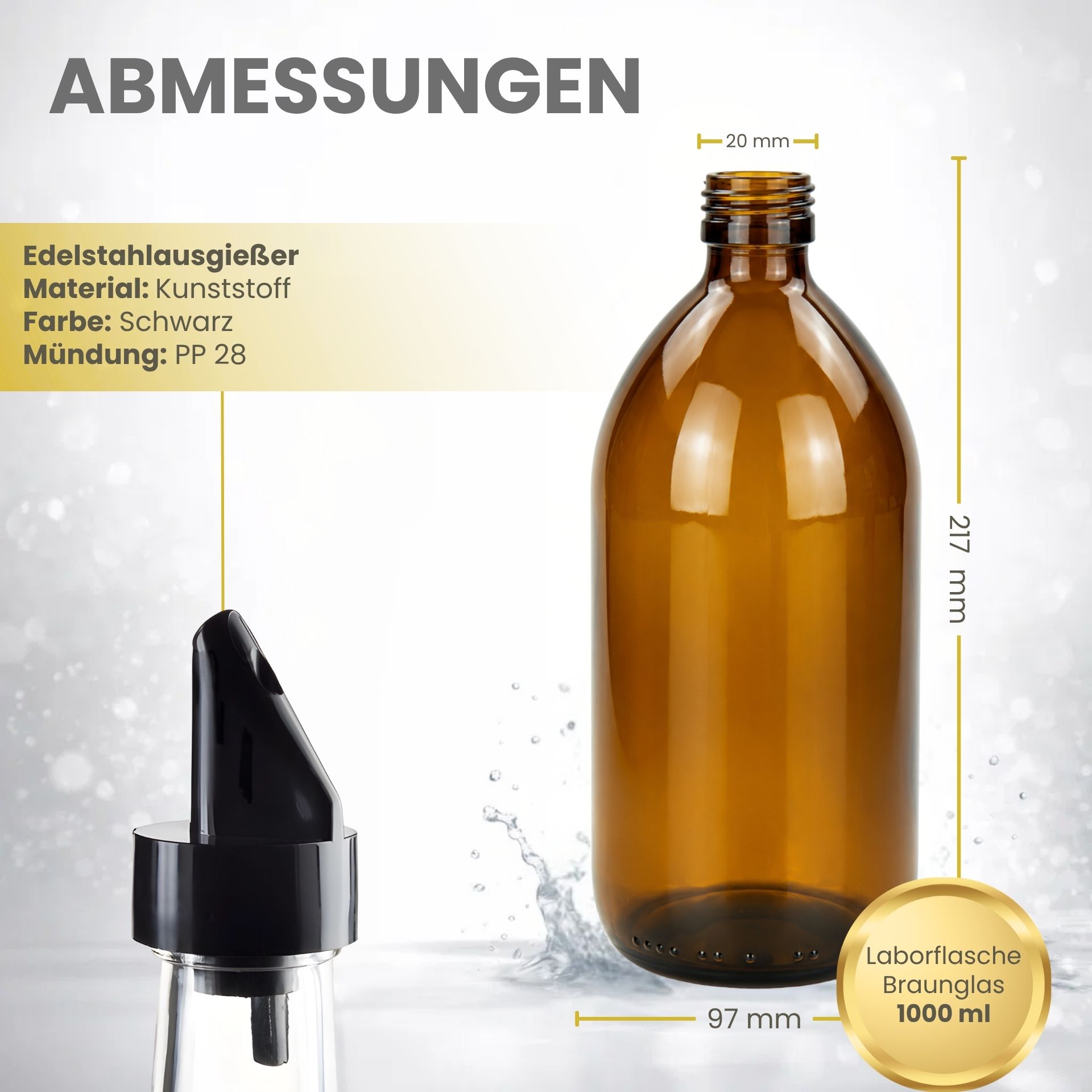 Apothekerflasche 1000 ml Glas Kunststoff-Ausgießer