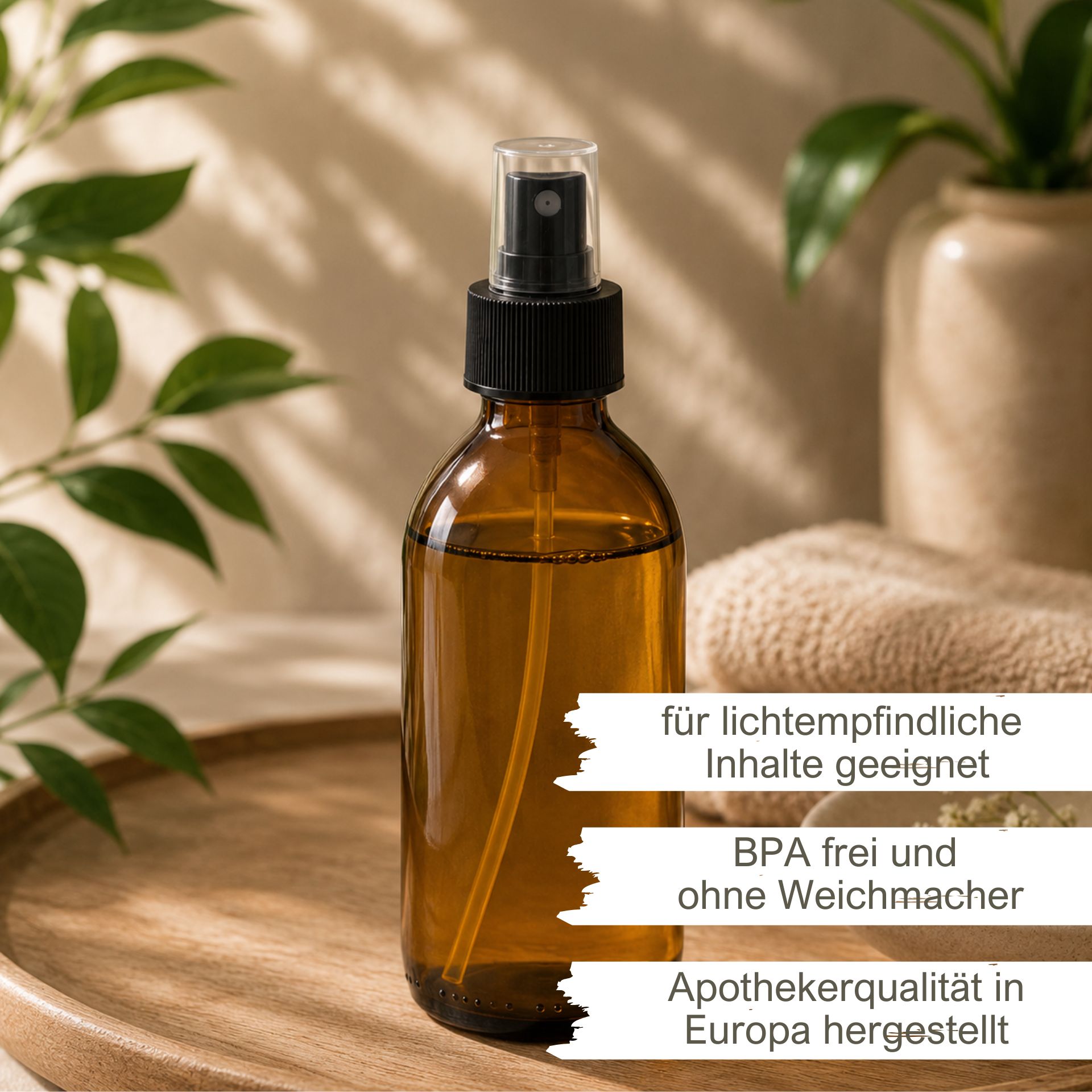 Sprühflasche  200 ml Glas braun mit Zerstäuber