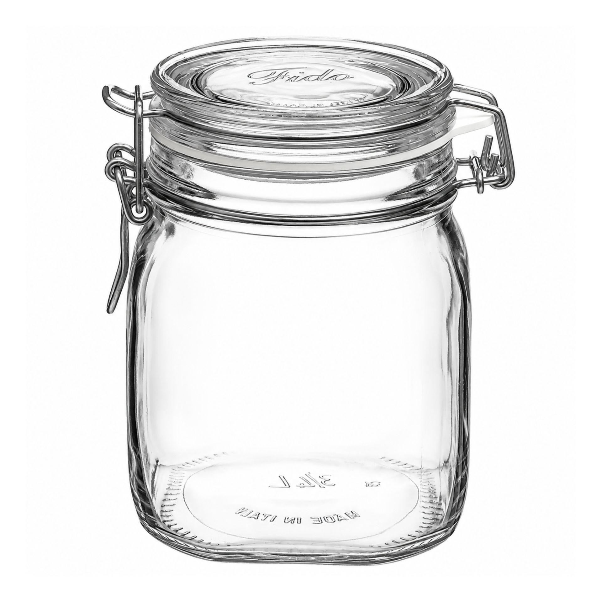 Viereckiges Bormioli Bügelverschlussglas 750 ml mit Drahtbügel – Ideales Gefäß für Aufbewahrung und Konservierung von Lebensmitteln.