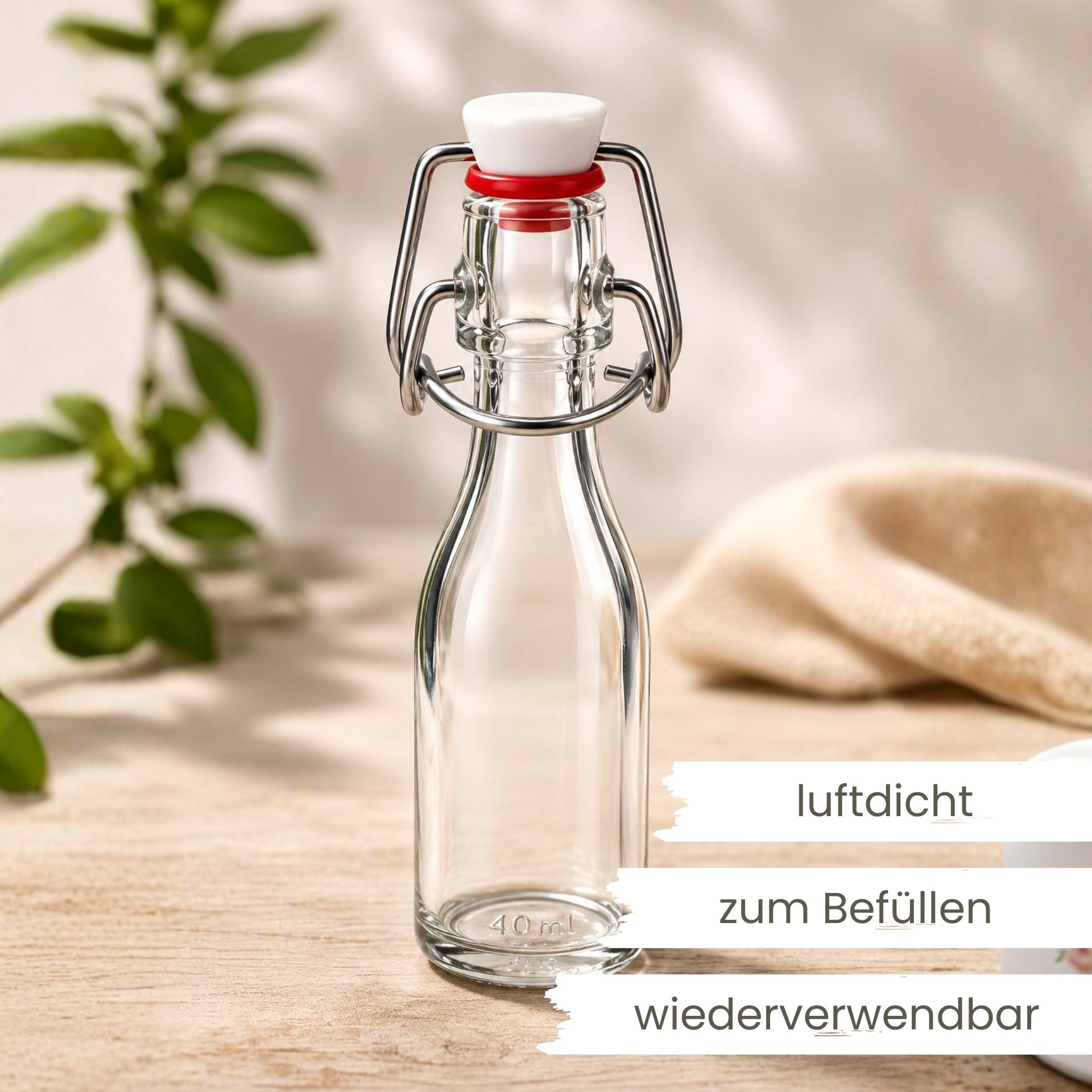 Glasflasche   40 ml mit Bügelverschluss
