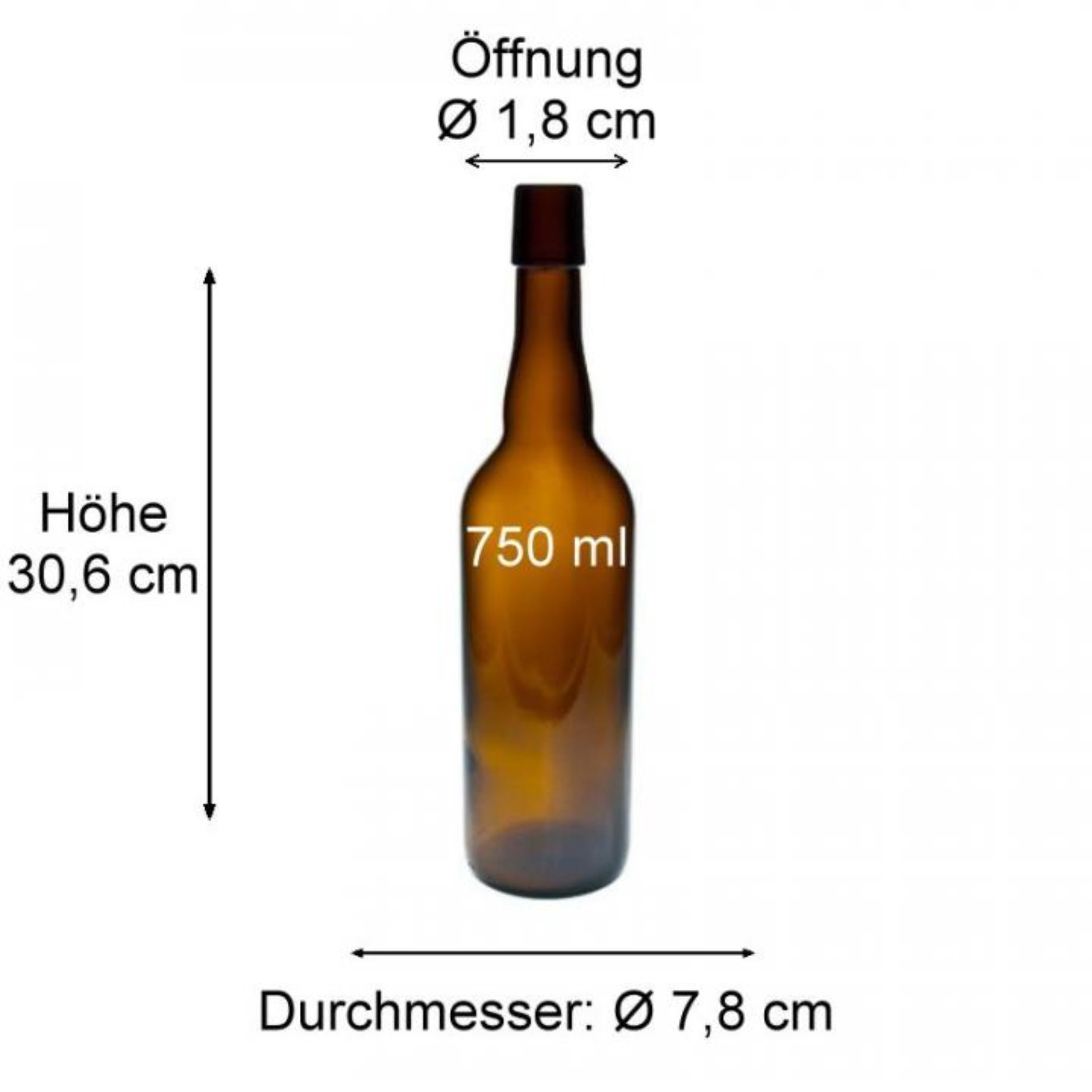 Braune Glasflasche 750 ml mit Bügelverschluss - Produktbild von Flaschen, Gläser und Dosen.