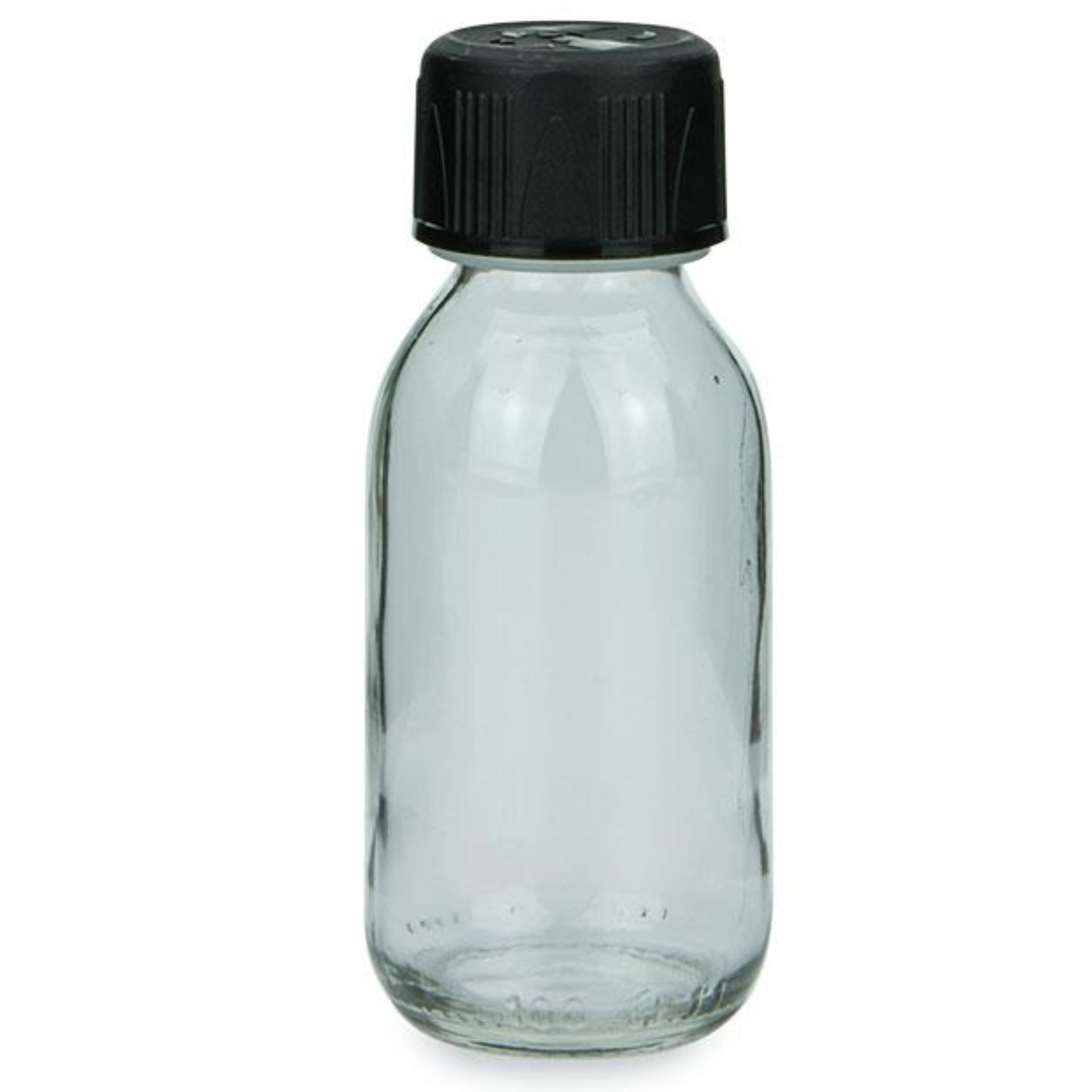 Glasflasche 100 ml Sirupflasche mit Schraubdeckel (Kindersicherung)