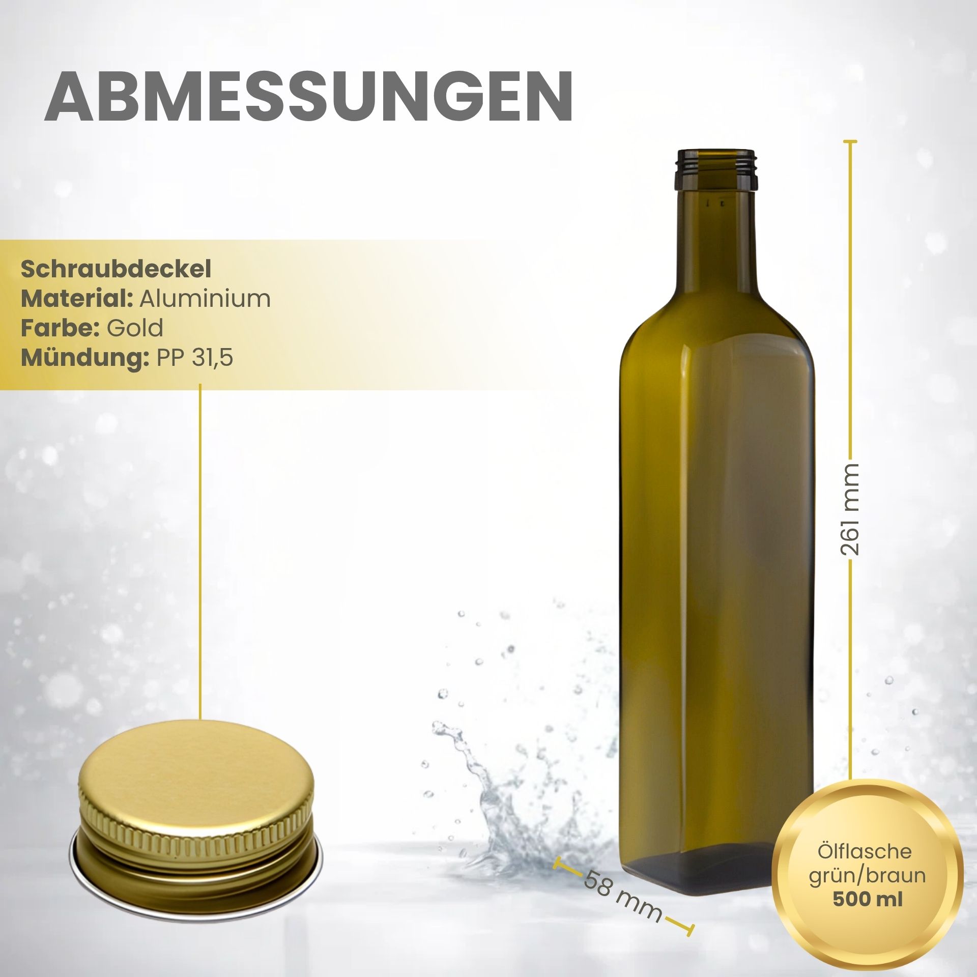 Glasflasche  500 ml eckig Marasca Antik