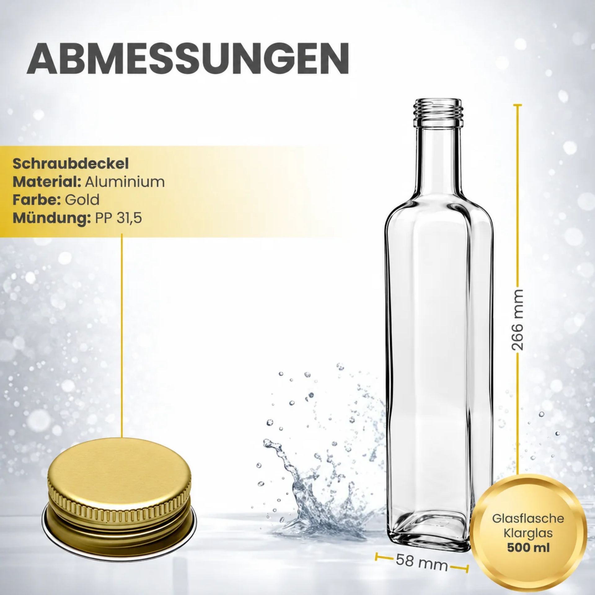 Glasflasche  500 ml eckig Marasca klar