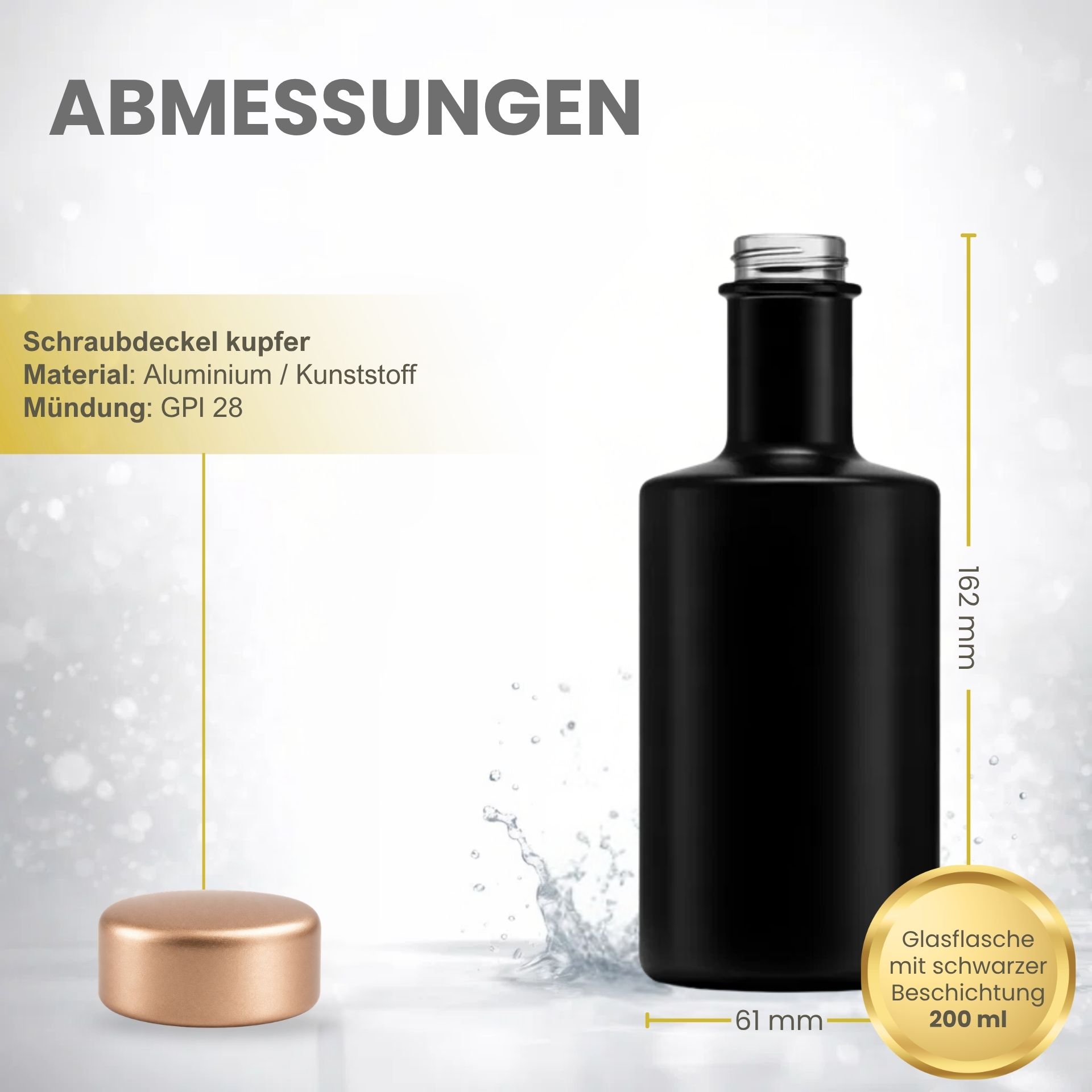Glasflasche  200 ml mikken ART schwarz