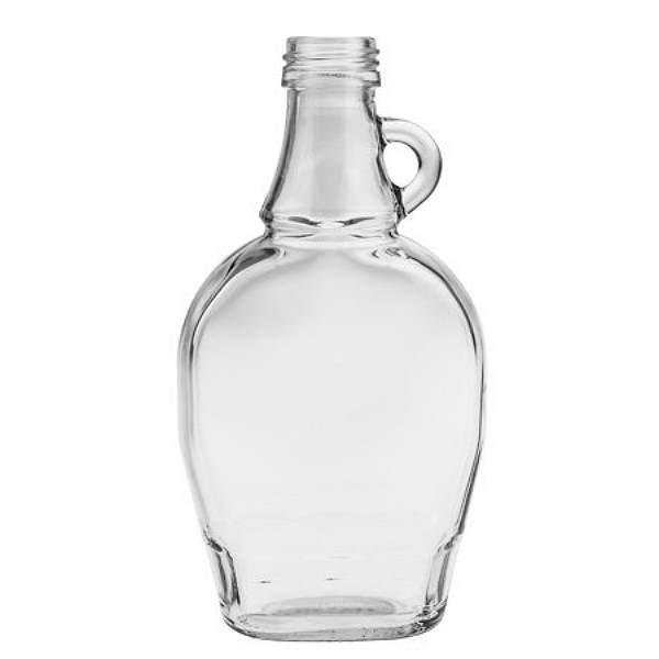 Glasflasche 250 ml Henkelflasche mit gold- oder silberfarbenem Deckel, ideal für Getränke oder Dekoration.