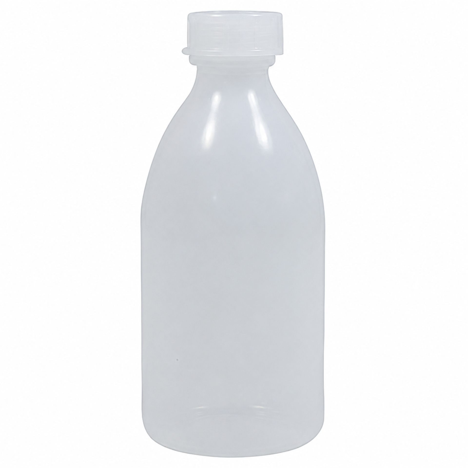 Laborflasche PE 250 ml Enghalsflasche mit Schraubverschluss, transparente Kunststoffflasche für chemische Probenahme und Lagerung. Ideal für Laboranwendungen und sichere Aufbewahrung von Flüssigkeiten.