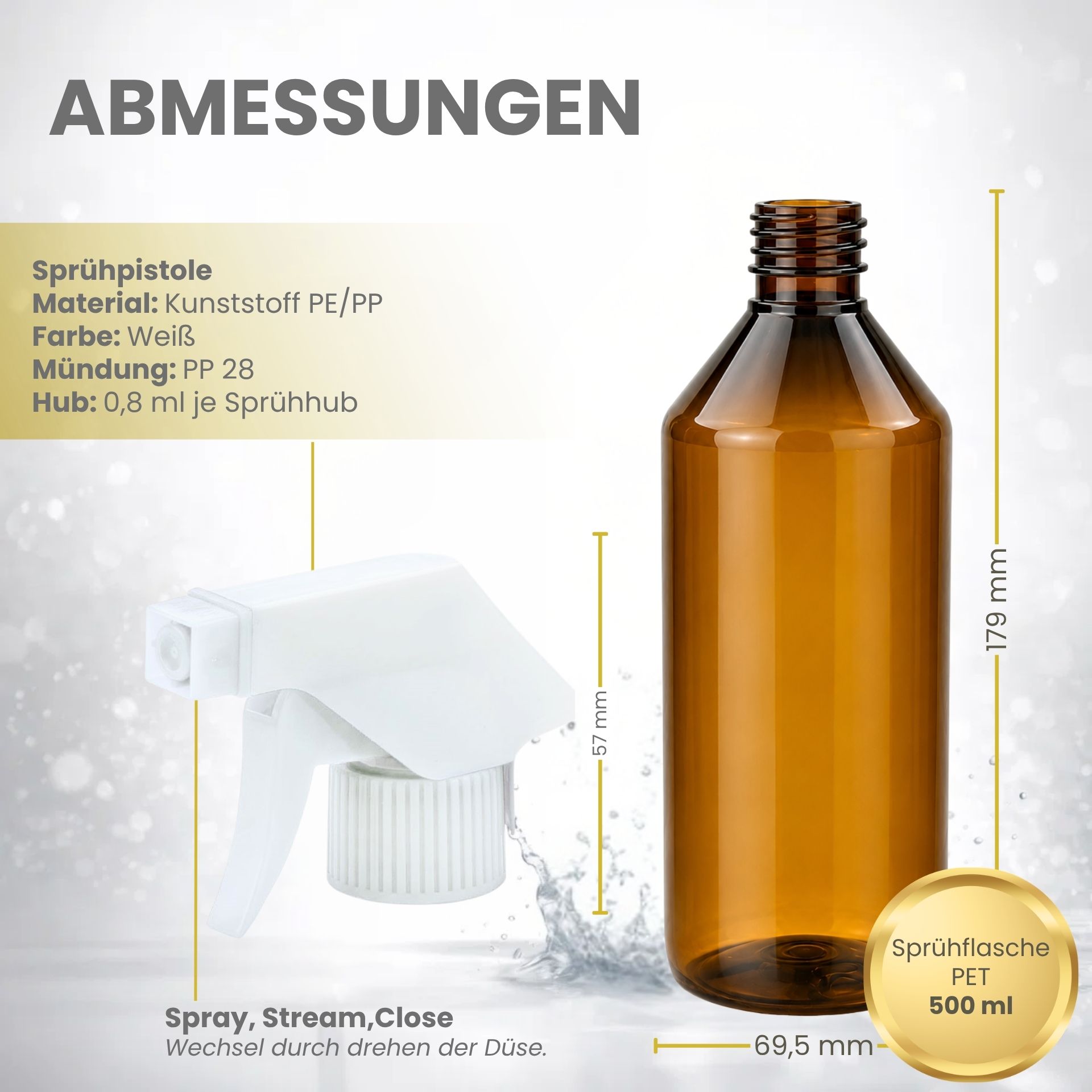 Sprühflasche  500 ml PET braun Kunststoff
