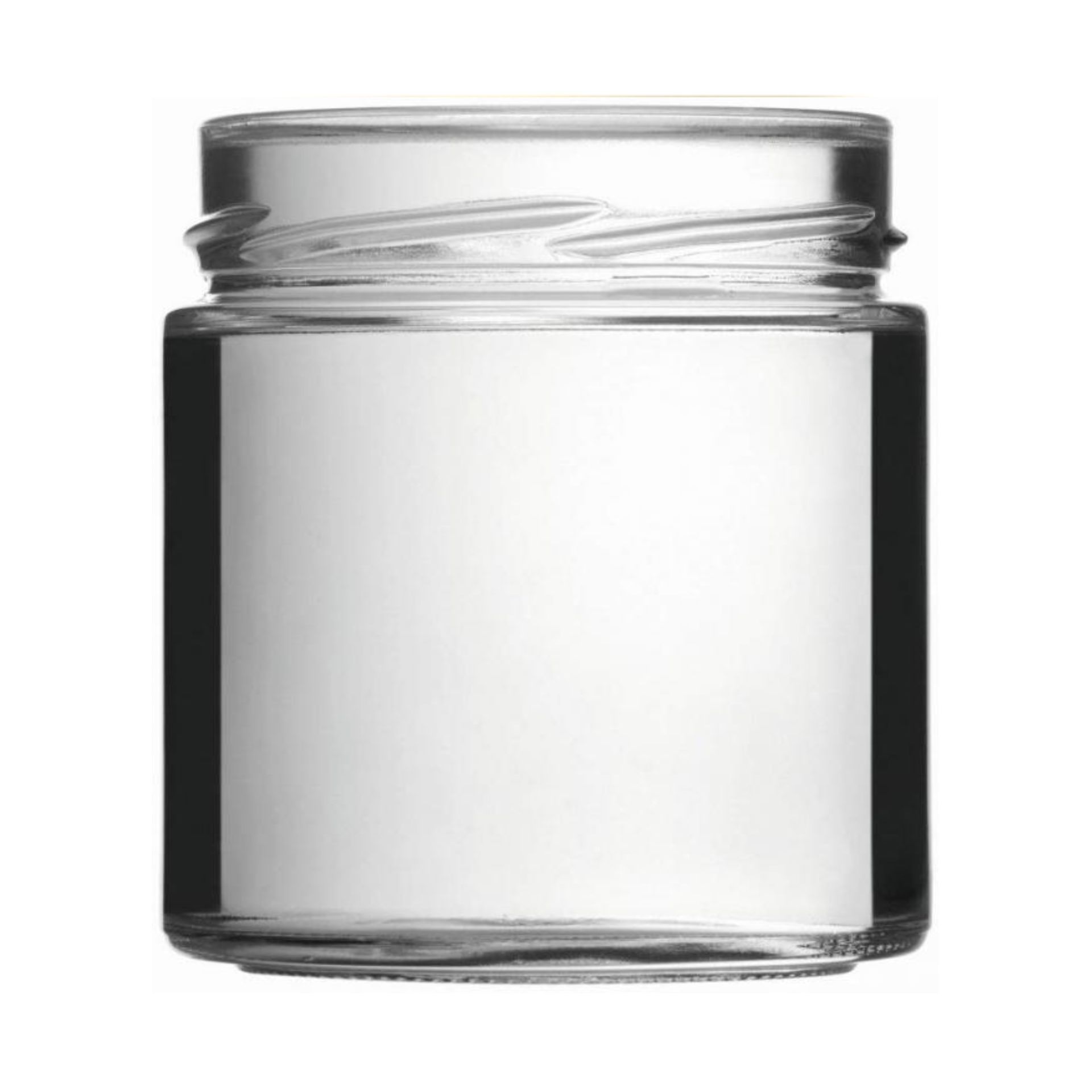 Mikken Art Glasdose 400 ml mit BlueSeal Deckel - Vorratsglas Küche Aufbewahrung Transparente, zylindrische Vorratsdose aus Glas ohne Verschluss, mit einem Fassungsvermögen von 400 ml, stehend auf weißem Hintergrund.