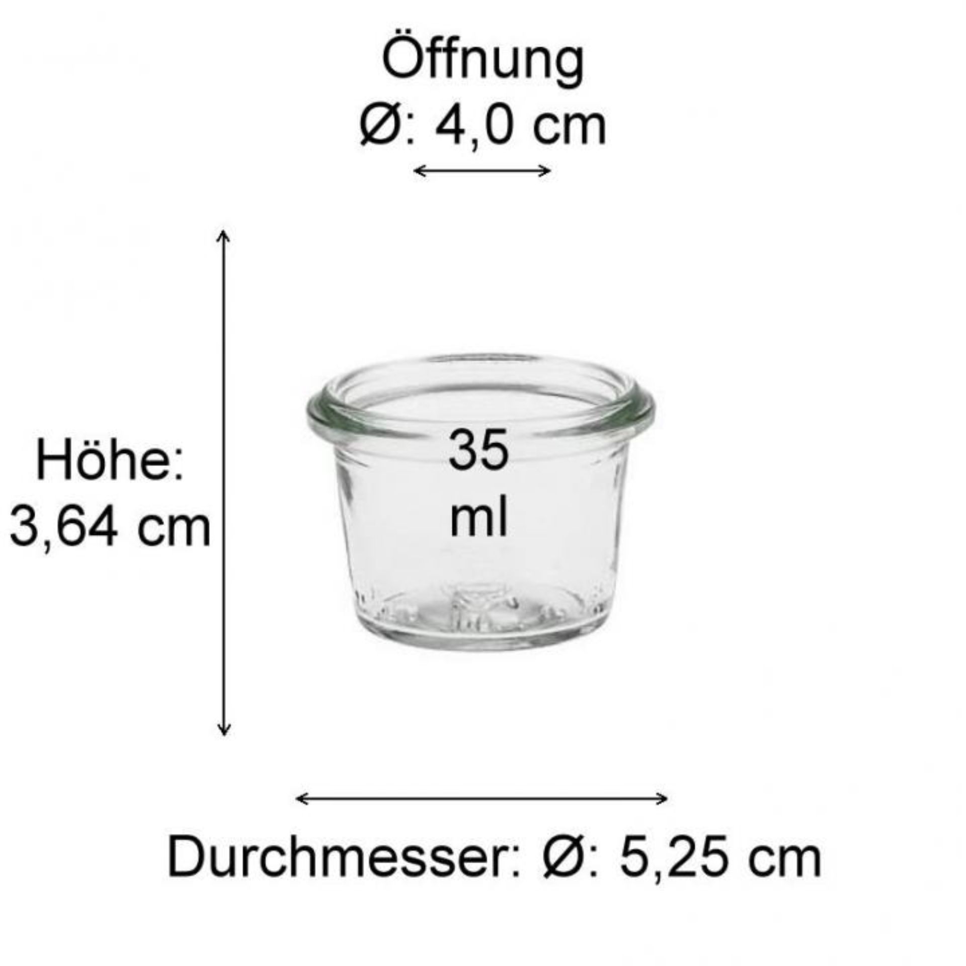 Weck 35 ml Einmachglas mit Deckel - Ideal zum Einkochen und Konservieren, auf einem weißen Hintergrund abgebildet