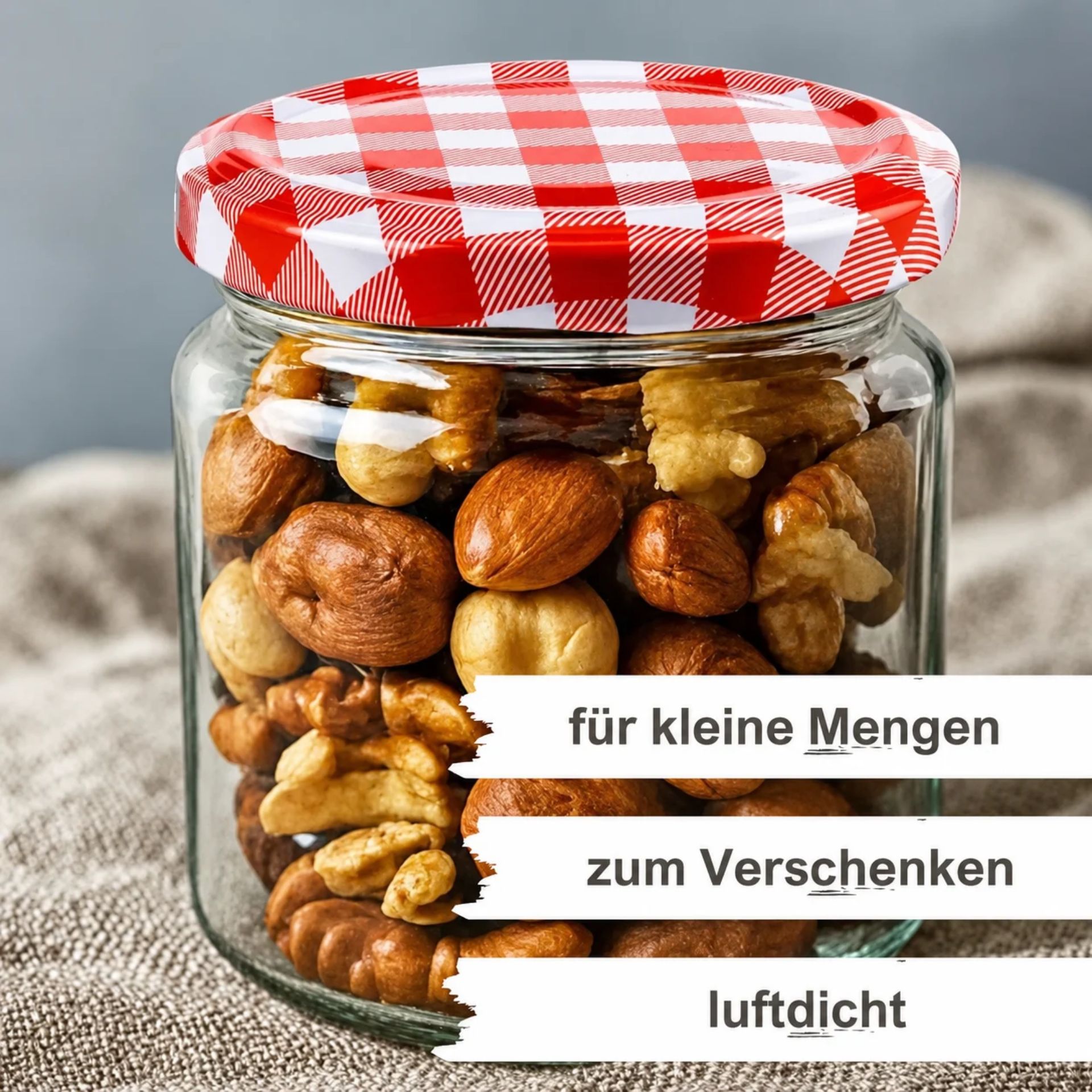 Einmachgläser 6x210 ml mit Schraubdeckel rot-weiss kariert