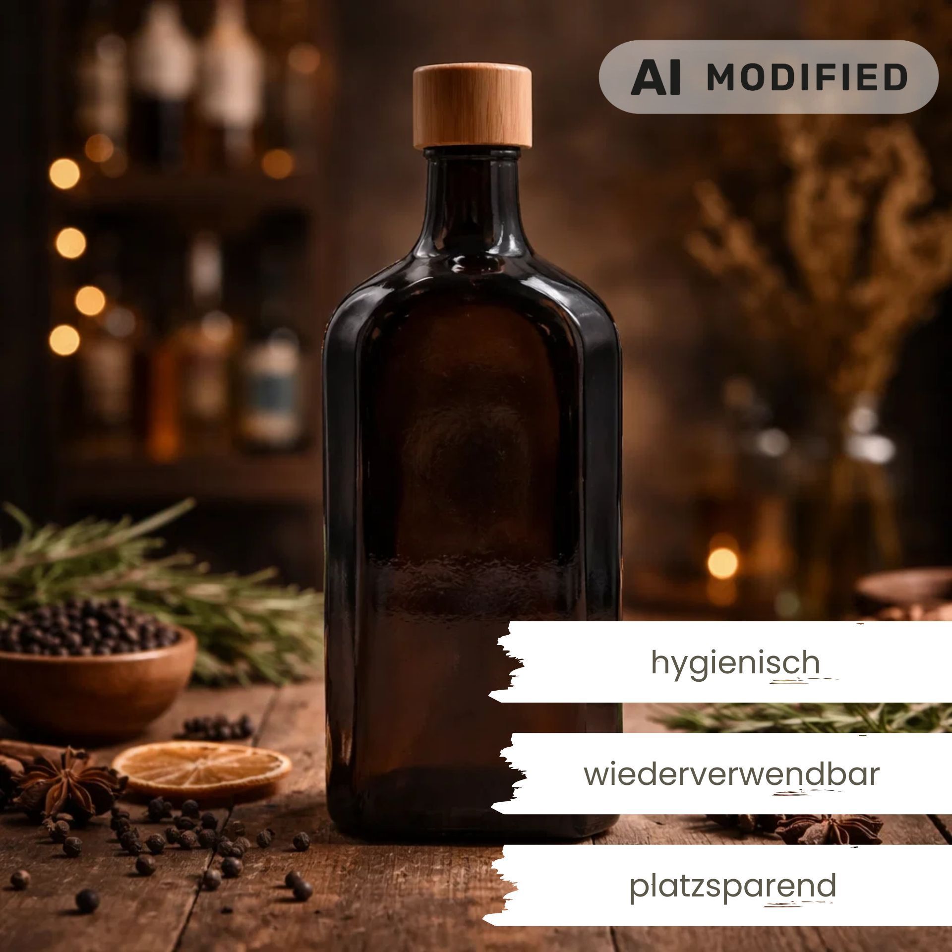 Apothekerflasche 500 ml braun Meplatflasche mit Holzdeckel