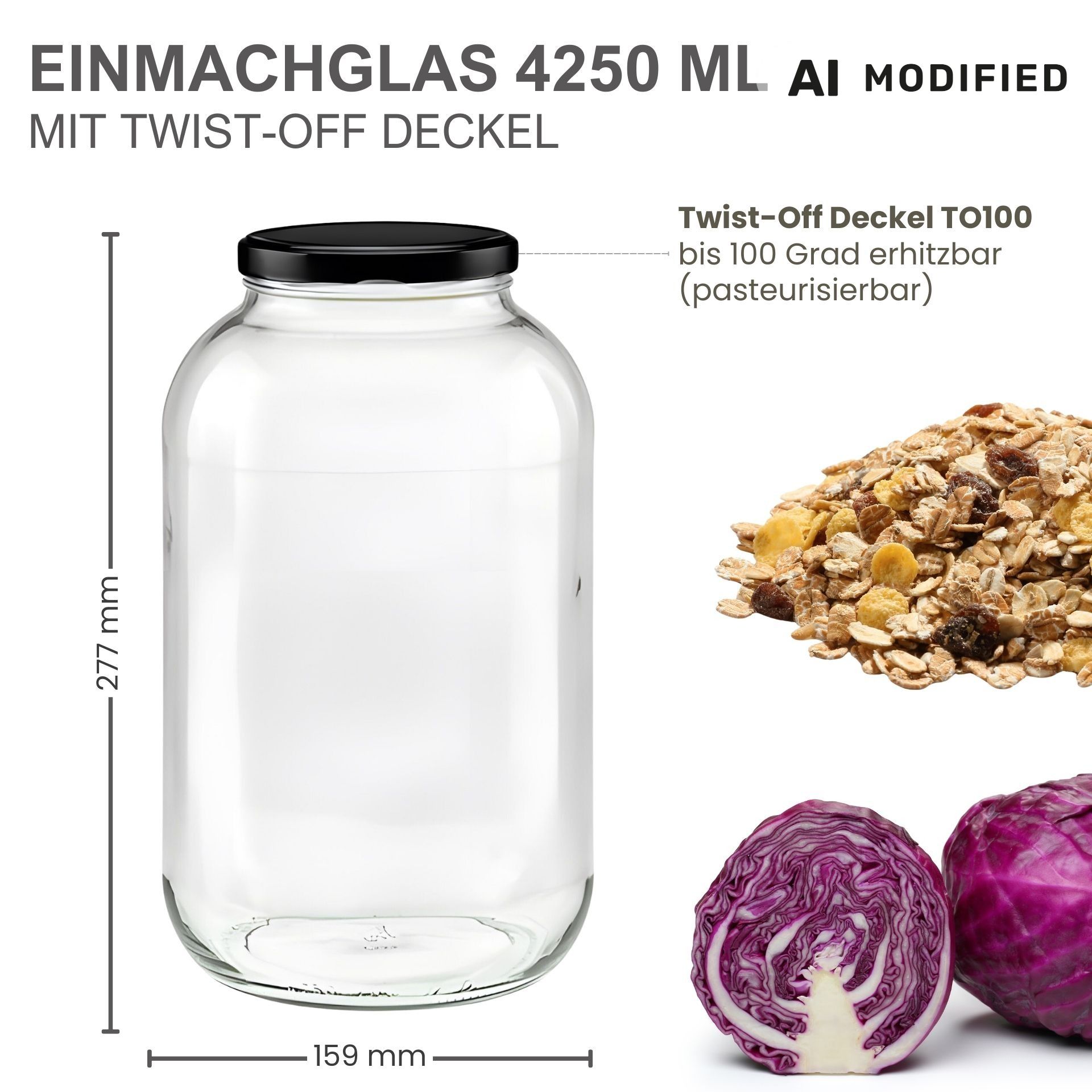 Einmachgläser 6x4250 ml mit Schraubdeckel schwarz
