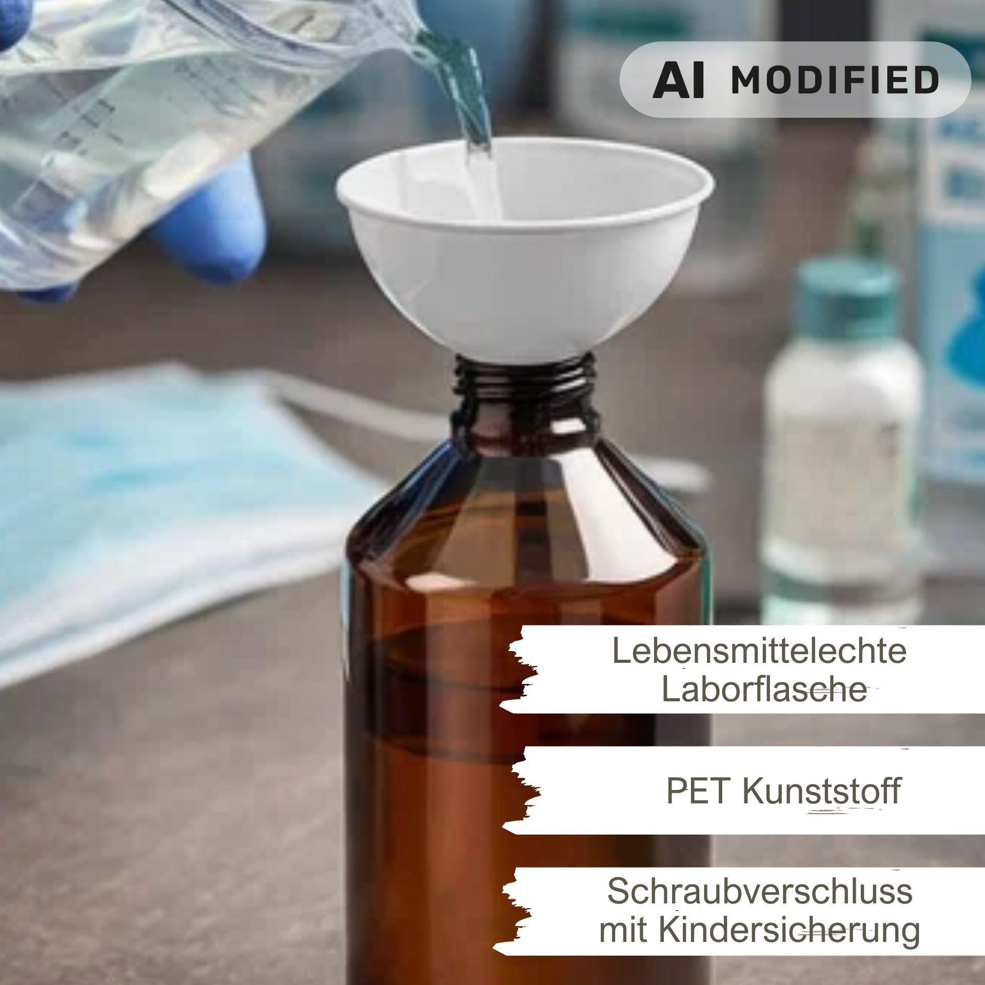 PET Flasche 1000 ml braun Laborflasche (Kindersicherung)