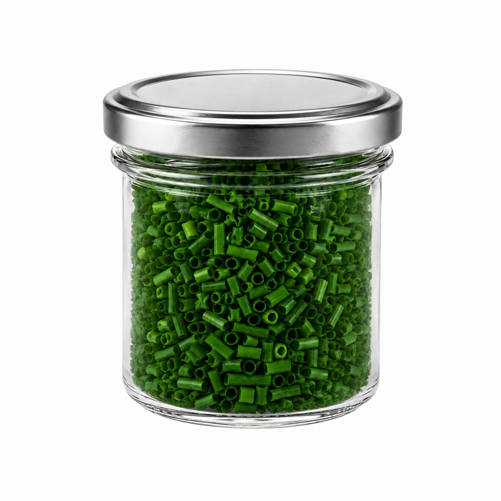 Ein leeres Einmachglas aus transparentem Glas mit 167 ml Fassungsvermögen, auf einem hellen Hintergrund stehend; daneben mehrere Deckel in verschiedenen Farben zur Auswahl.