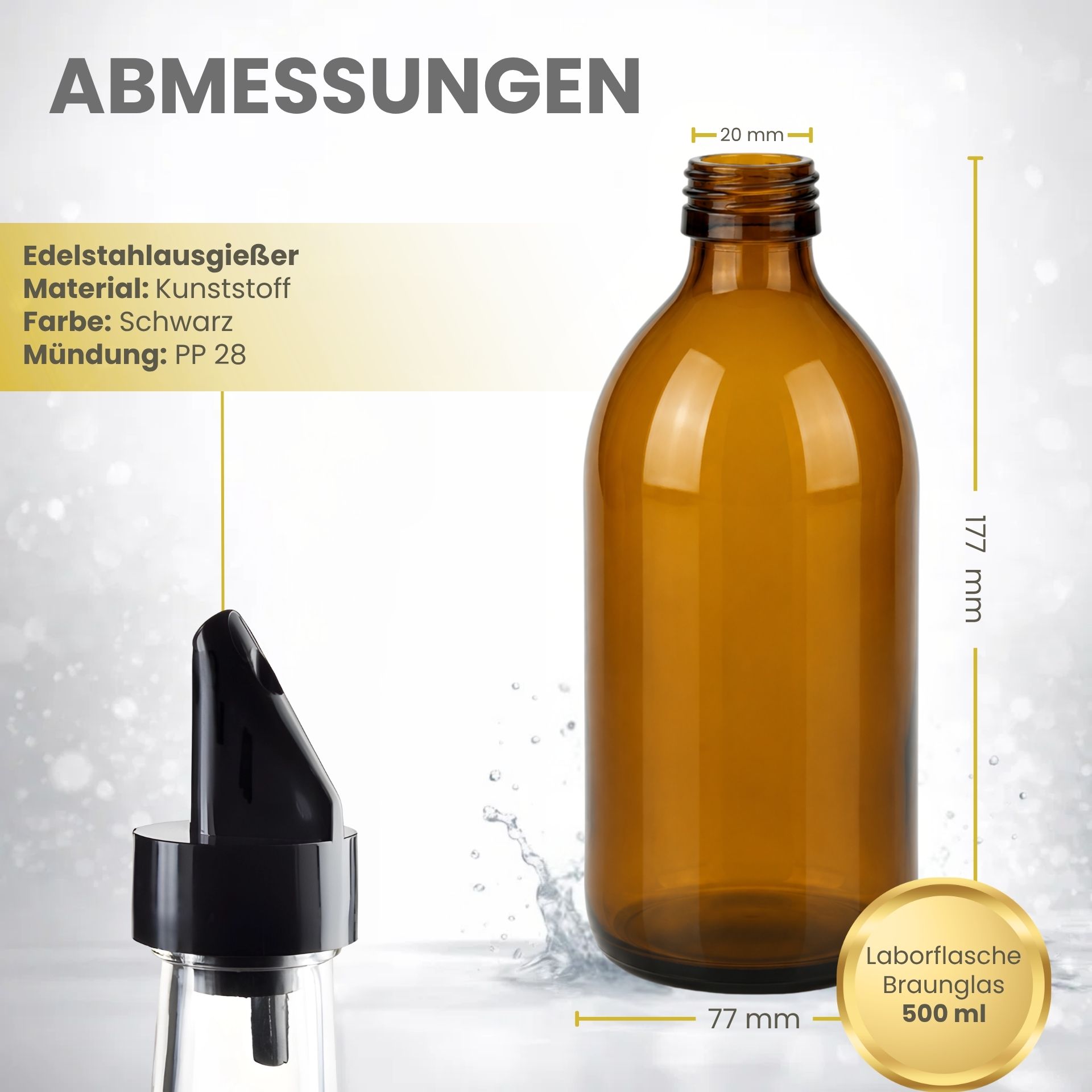 Apothekerflasche  500 ml Glas Kunststoff-Ausgießer