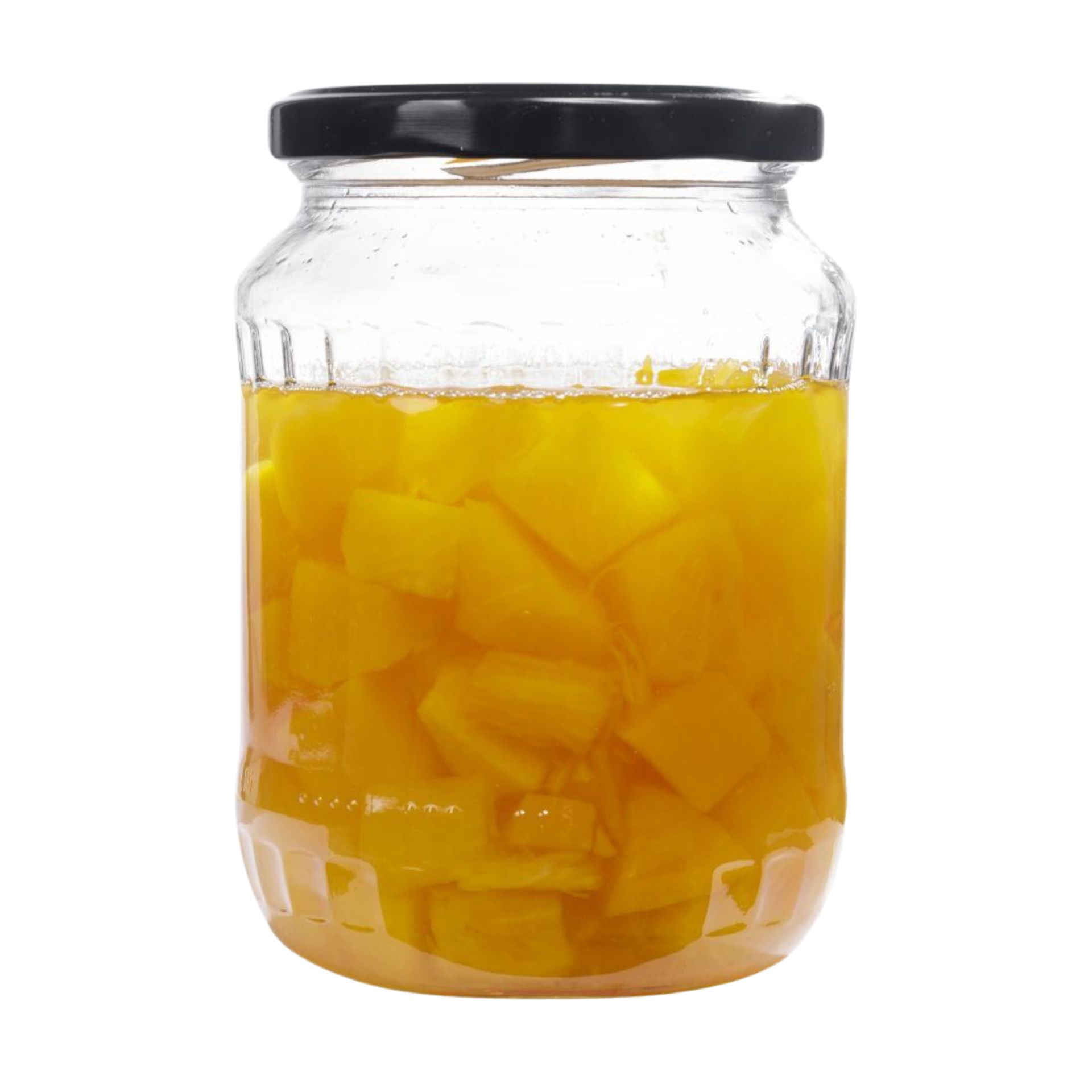 Schwarz gefülltes Einmachglas und Vorratsglas E-ZYL 720 ml Ein zylindrisches Einmachglas mit schwarzem Schraubdeckel, gefüllt mit bunten, einzeln verpackten Süßigkeiten; das Glas steht aufrecht vor neutralem Hintergrund.