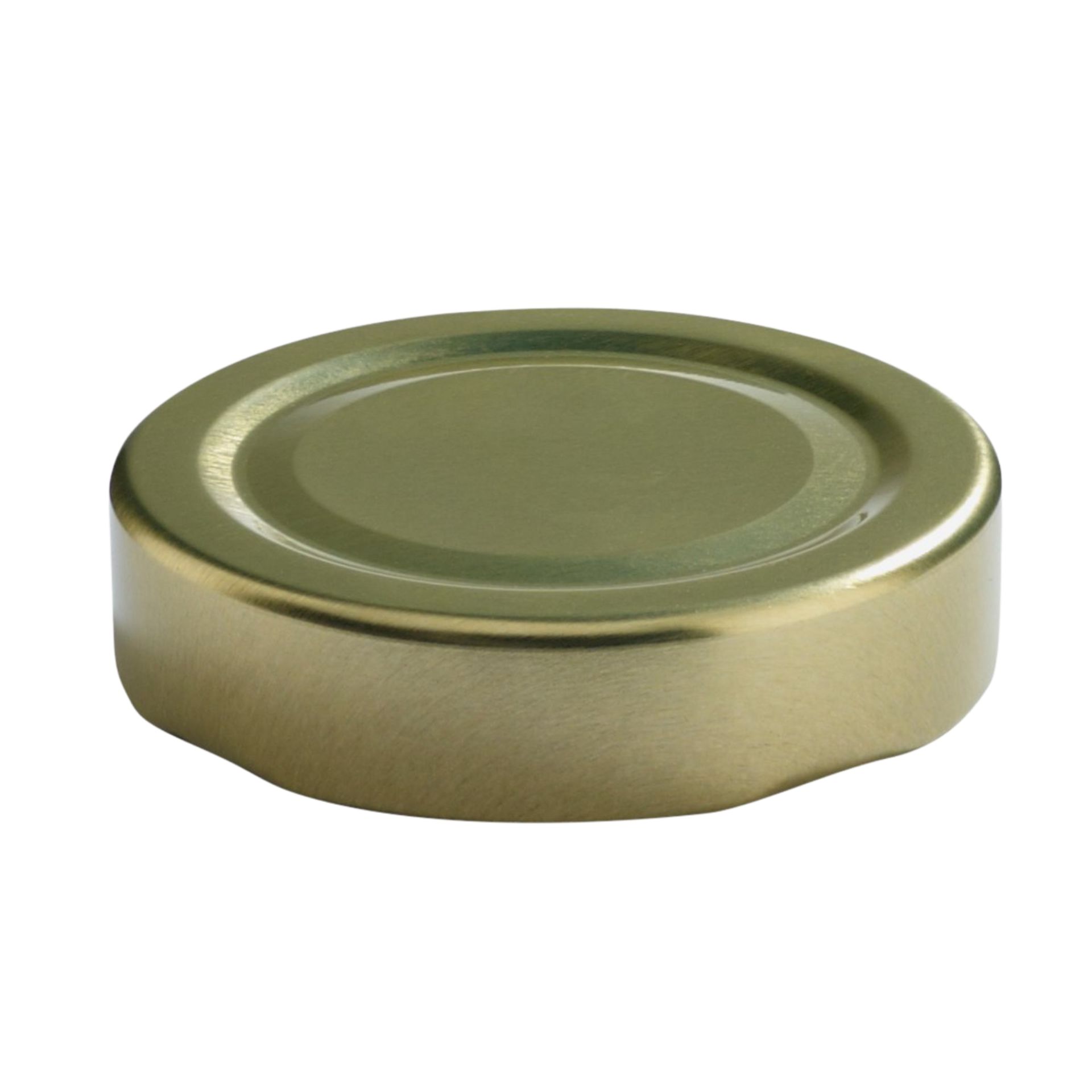 Goldener Schraubverschluss Deckel TO 58, ideal für Einmachgläser, pasteurisierbar, hochwertig verarbeitet, glänzende Oberfläche, passend für Glasverpackungen.