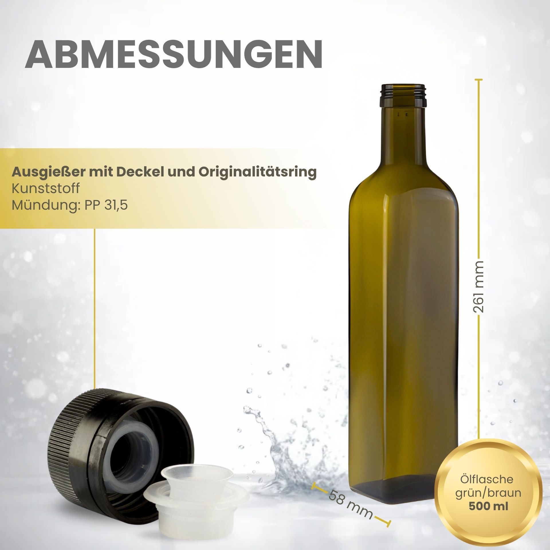 Glasflasche  500 ml eckig Marasca Antik mit Ausgießer und Originalitätsring