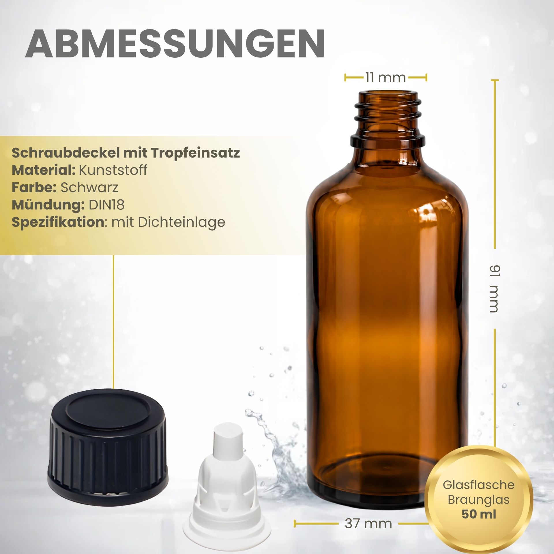 Tropfflasche   50 ml braun Glas  Dosierflasche