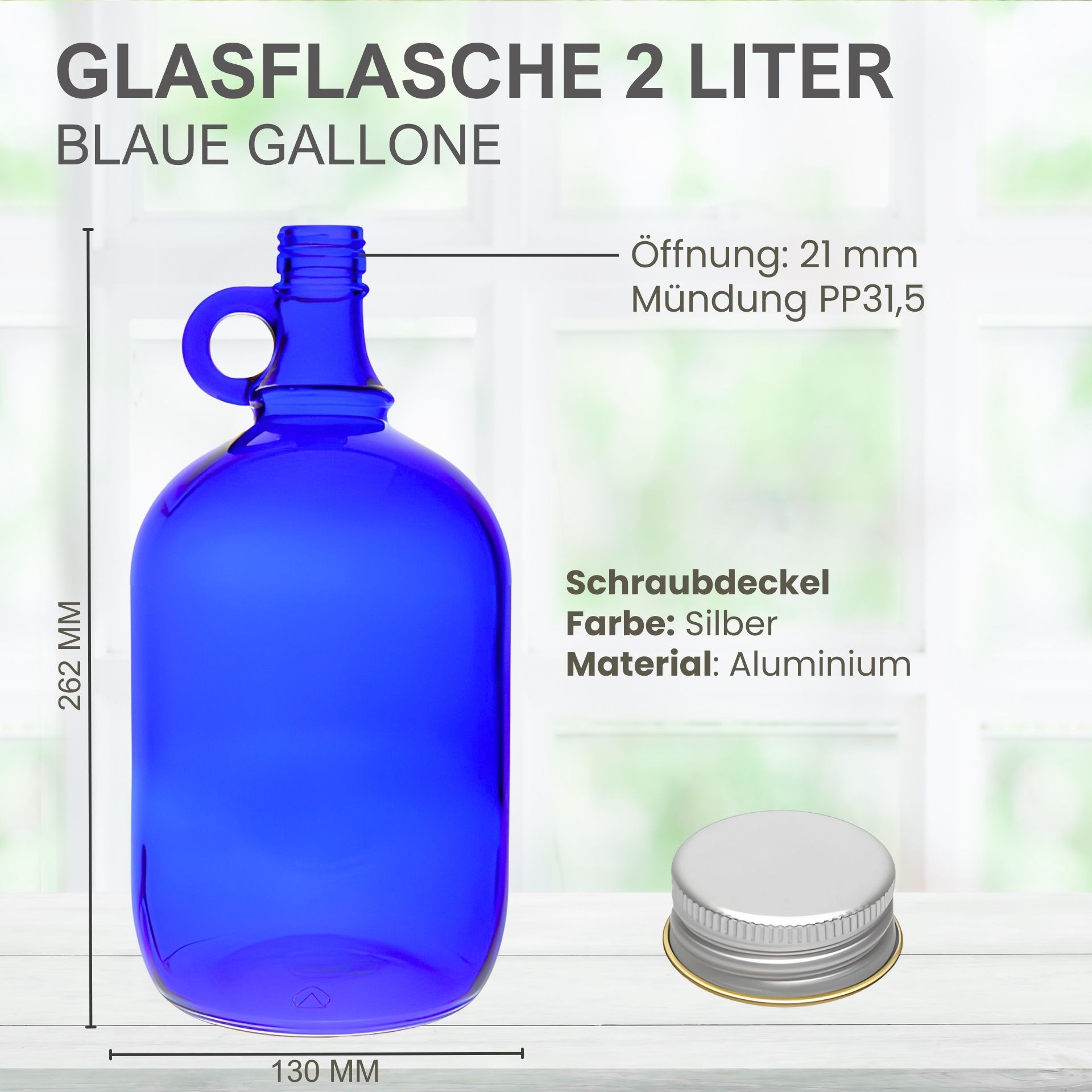 Glasflasche 2000 ml Henkelflasche blau
